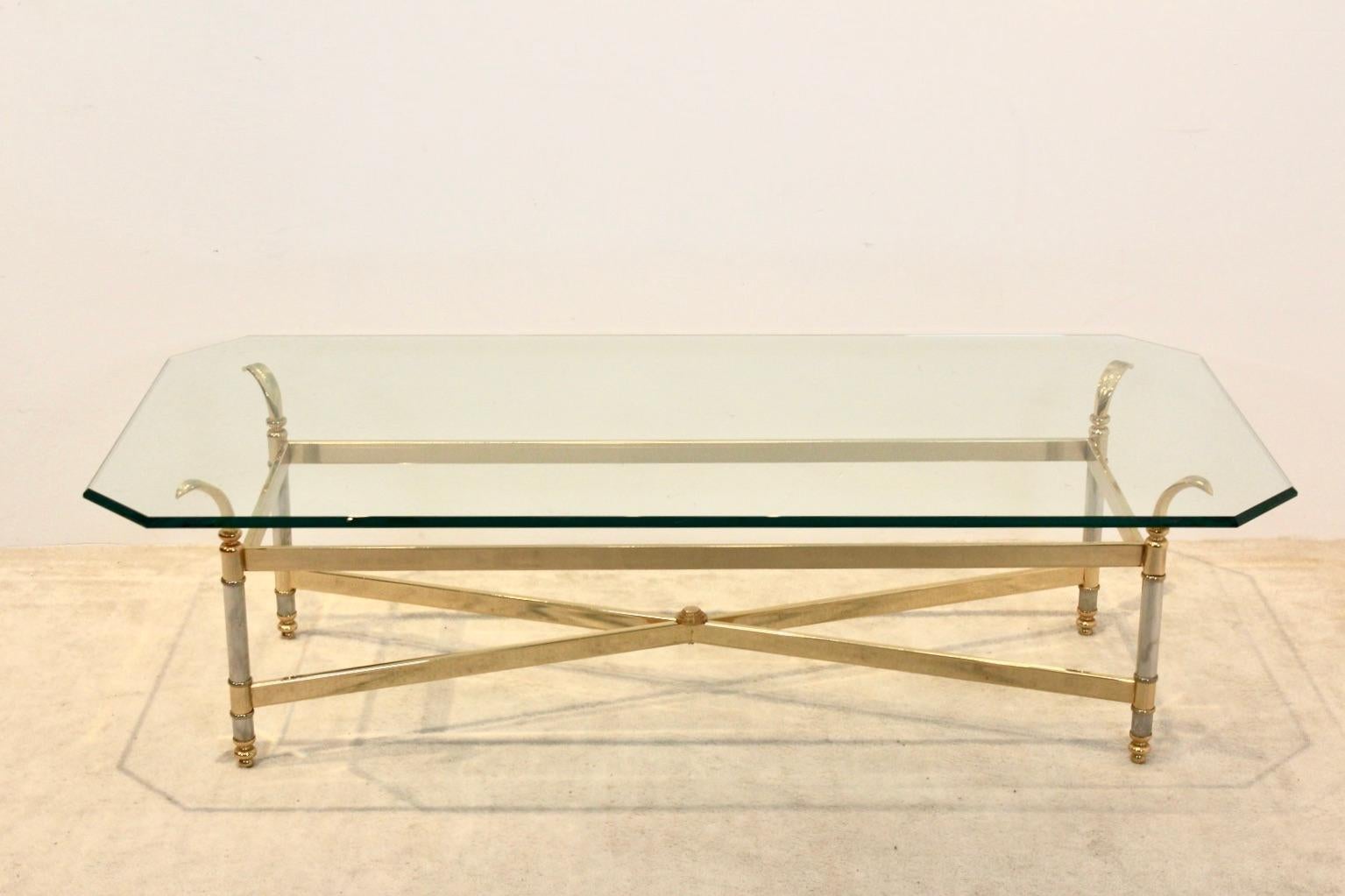 Extraordinary Brass, Chrome and Glass Center Table, France, 1970s For Sale 2