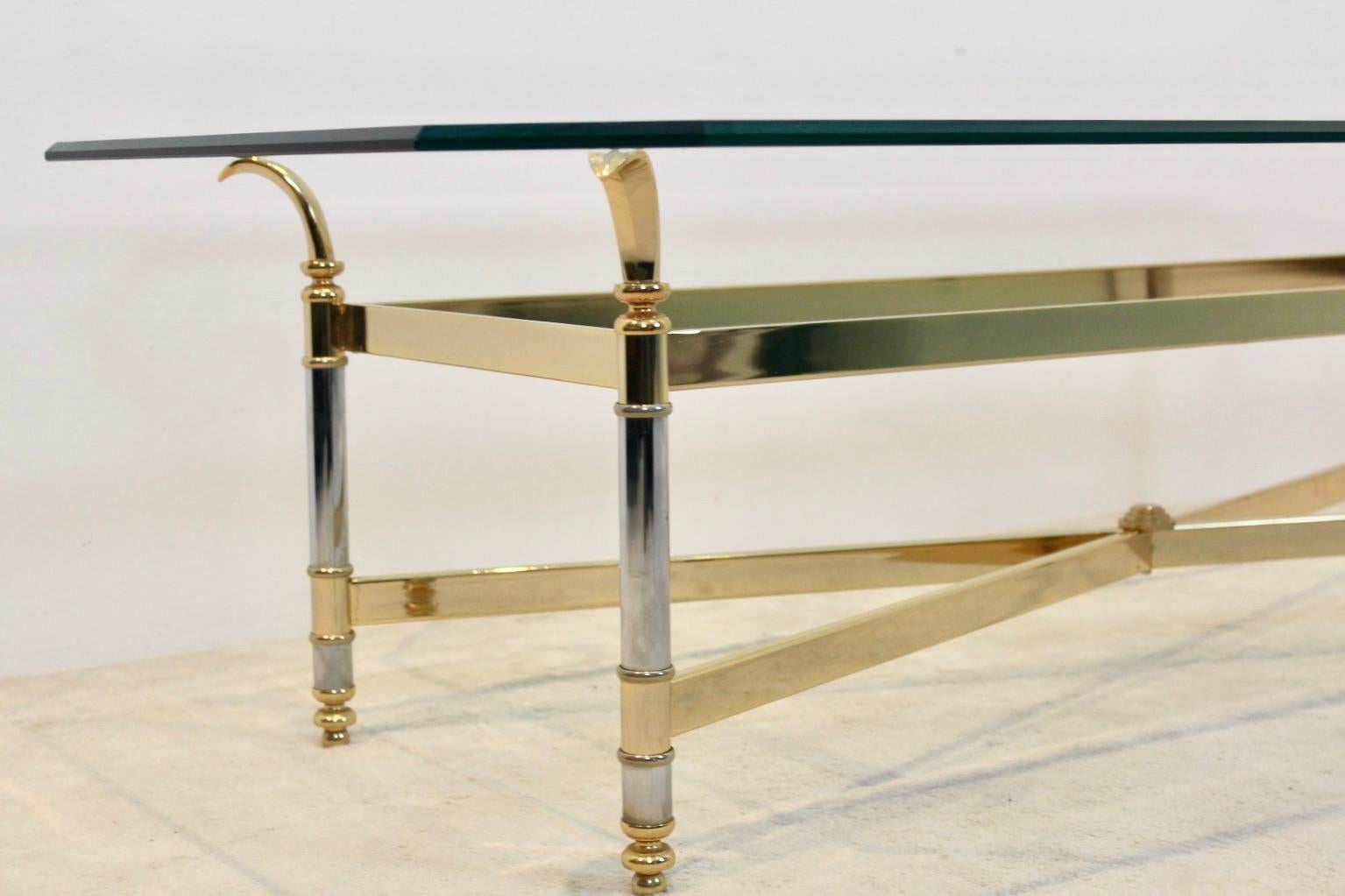 Extraordinary Brass, Chrome and Glass Center Table, France, 1970s For Sale 3