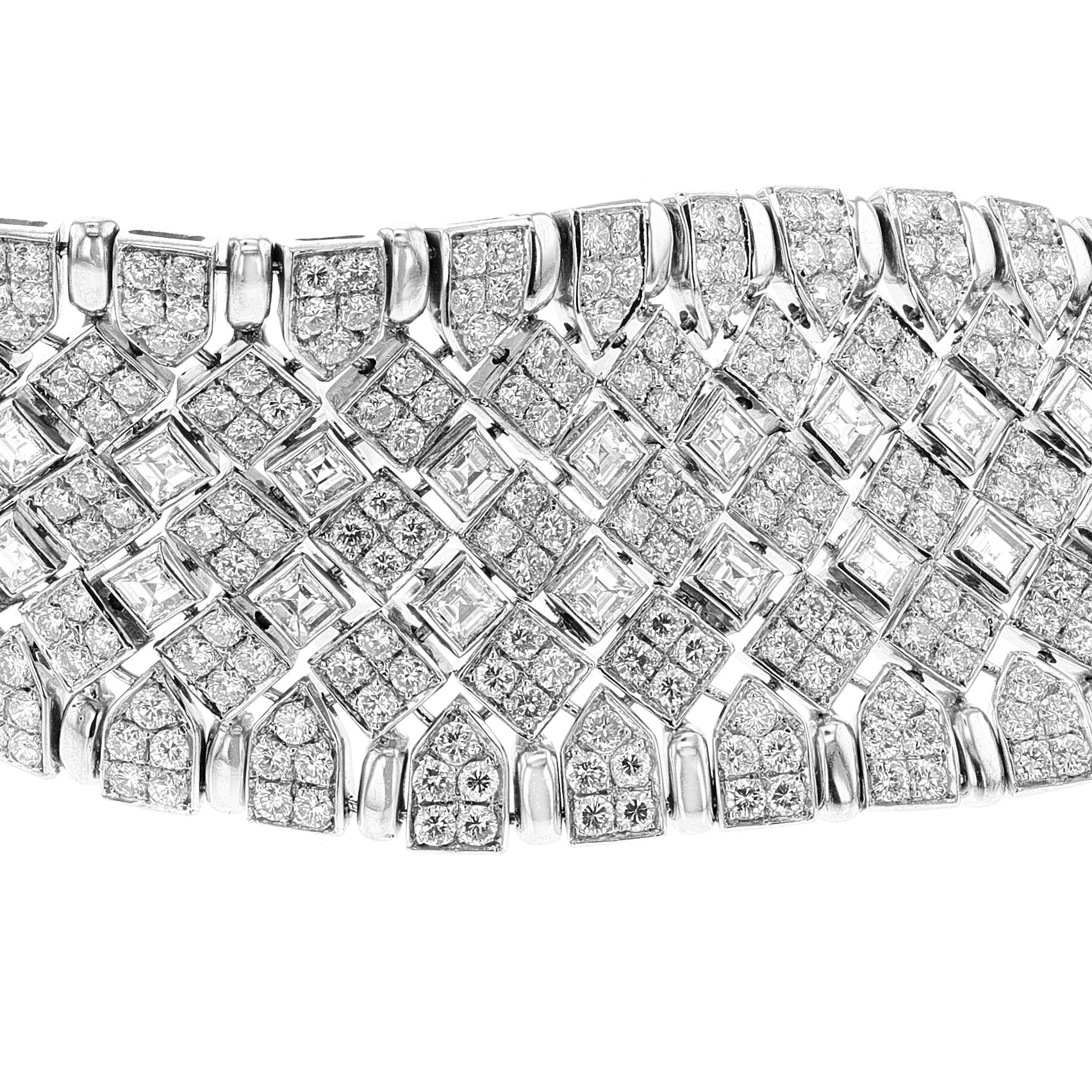Round Cut Magnificent & Rare Bulgari Diamond 18K White Gold Wide Bracelet For Sale