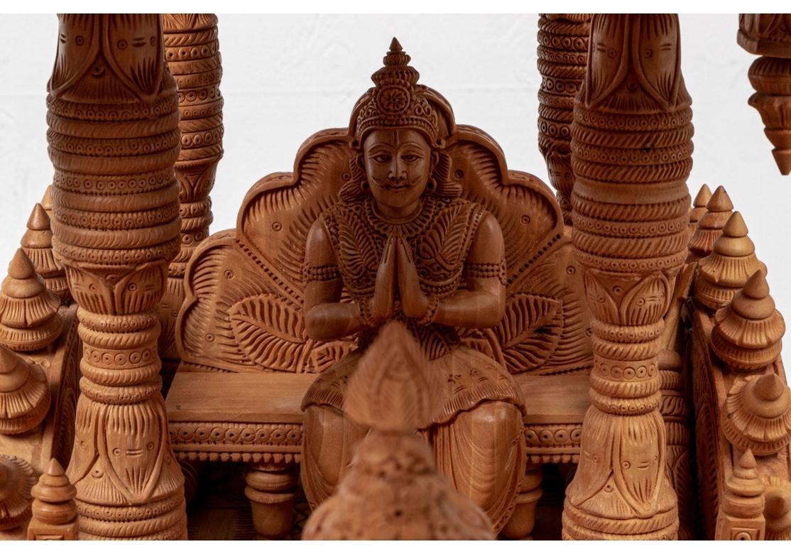 Wood Extraordinary Carved Hindu Figural Sculpture with Krishna and Arjuna in The Triu For Sale