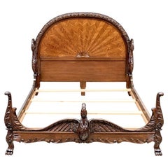 Vintage Extraordinary Carved Mahogany Full Bed With Swans
