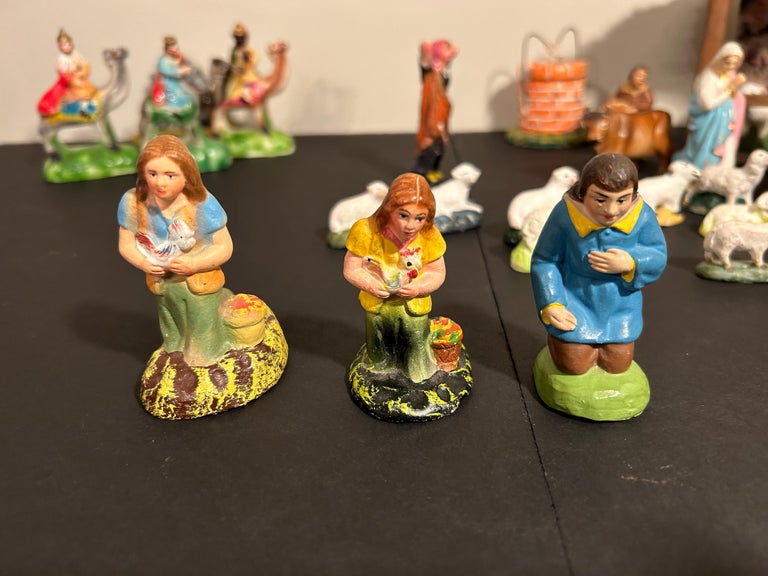 Crèche Vintage En Céramique Peinte à La Main – 8 Pièces – Santons De Noël