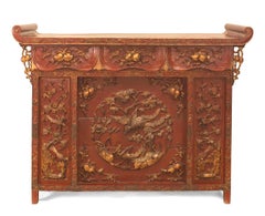 Chinese Red Lacquered and Gilt Altar Console Table