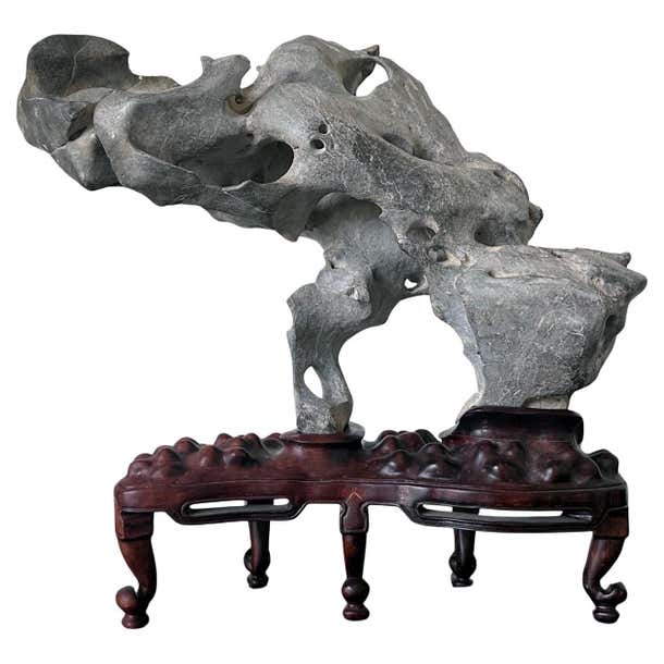 Extraordinary Chinese Taihu Scholar Stone Rare Form on Display Stand ...