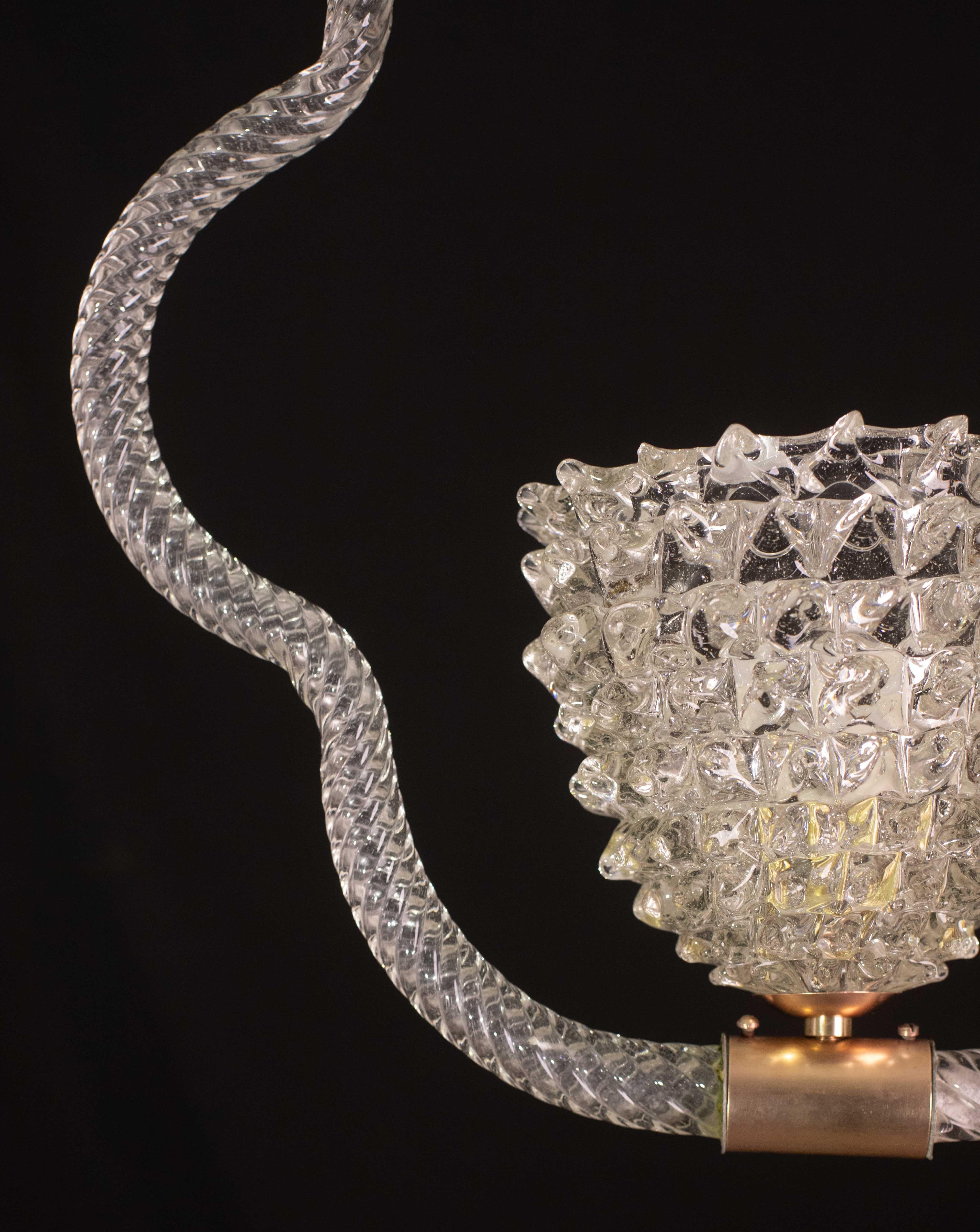 Metà XX secolo Straordinario lampadario in vetro trasparente di Murano di Barovier&Toso, anni '40 in vendita
