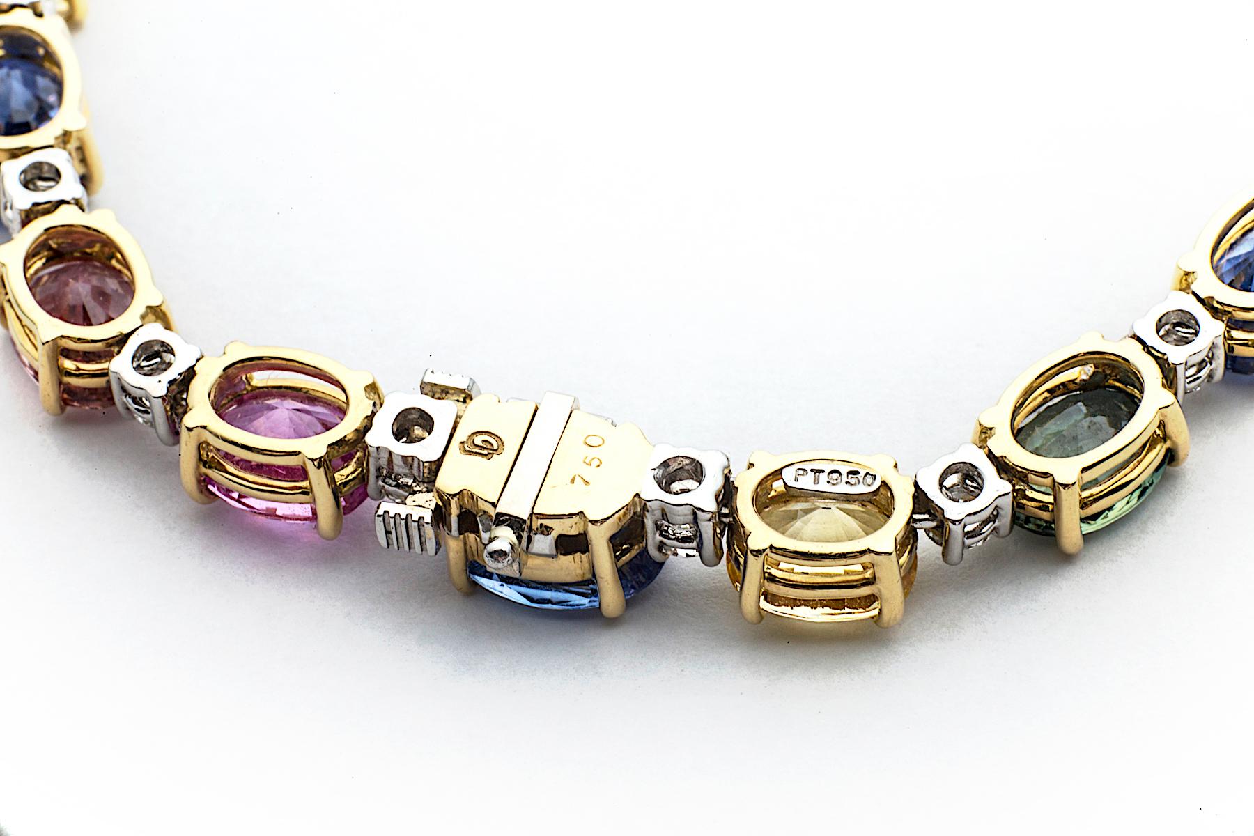 Contemporary Extraordinary Colored Sapphire Diamond Gold Platinum Necklace