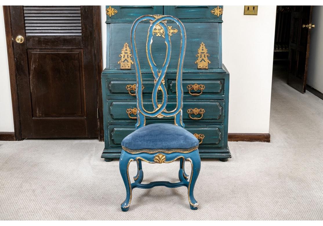 Extraordinary Colorful Rococo Style Painted Secretary Cabinet with Chair For Sale 2