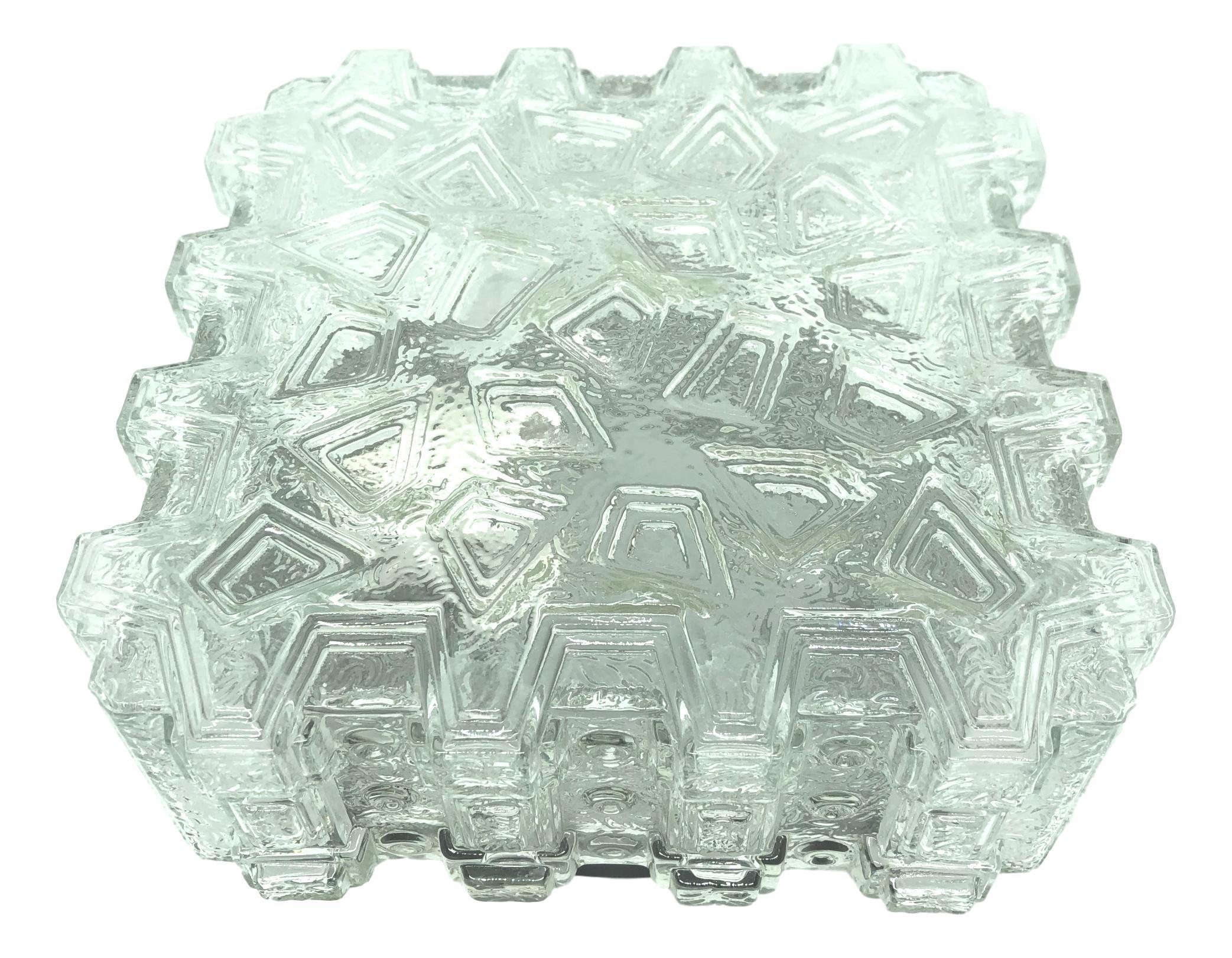 Mid-Century Modern Extraordinary Cubistic Clear Glass Flush Mount, Germany, 1970s For Sale
