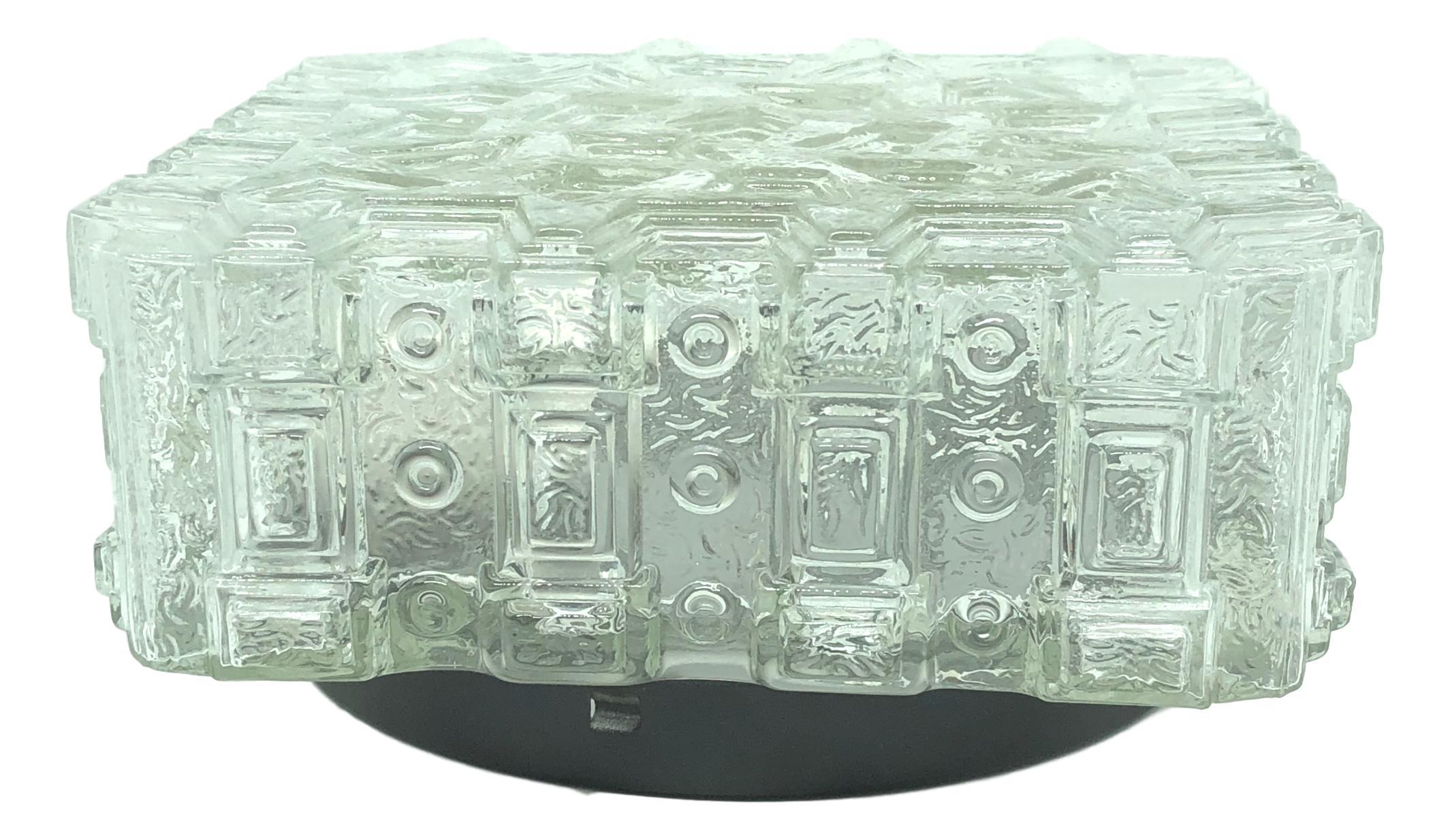 Late 20th Century Extraordinary Cubistic Clear Glass Flush Mount, Germany, 1970s For Sale