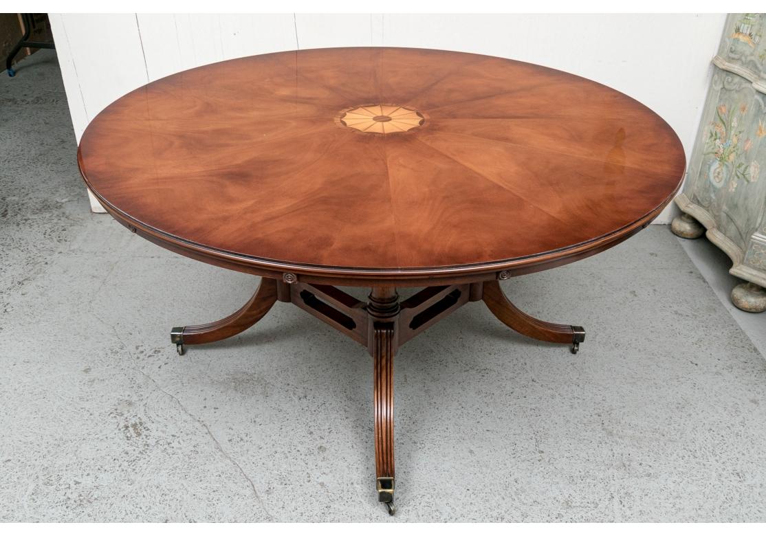 Extraordinary Custom Made English Mill House Antiques Inlaid Round Dining Table For Sale 1