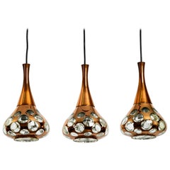 Extraordinary Danish Glass Cascade Lamp with Copper Coating with Copper Coating
