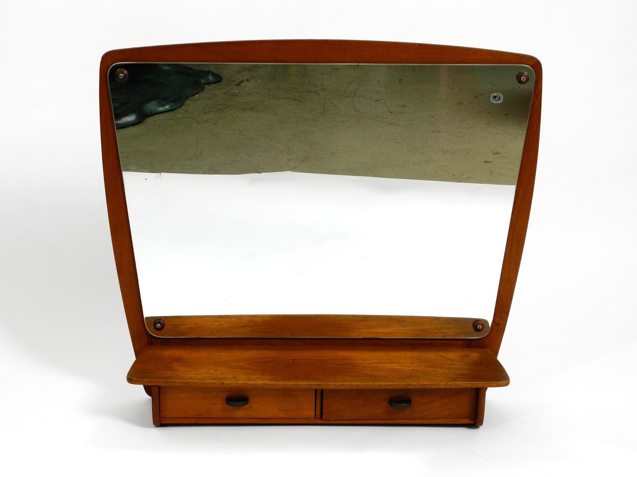 Extraordinary Danish Mid Century Teak Wall Mirror with Shelf and Drawers For Sale 3