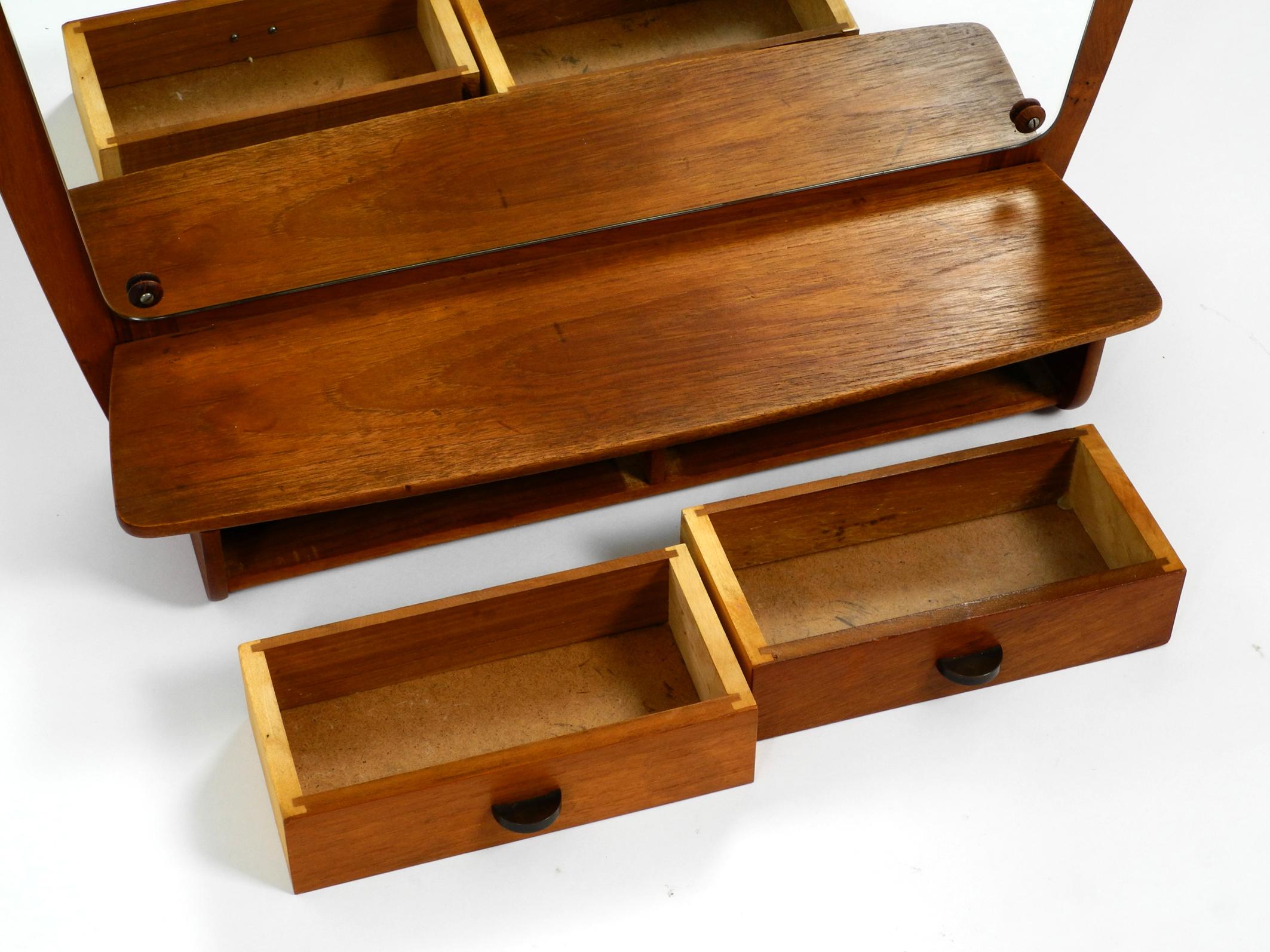 Extraordinary Danish Mid Century Teak Wall Mirror with Shelf and Drawers For Sale 5