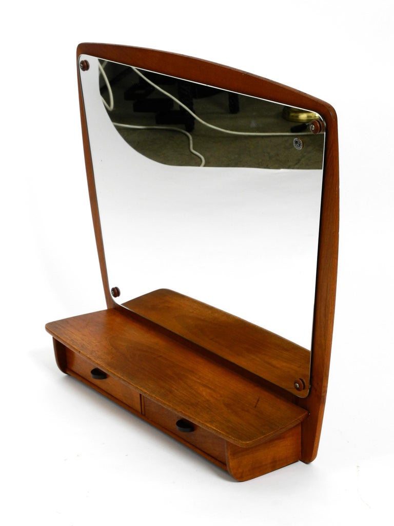Extraordinary Danish Mid Century Teak Wall Mirror with Shelf and