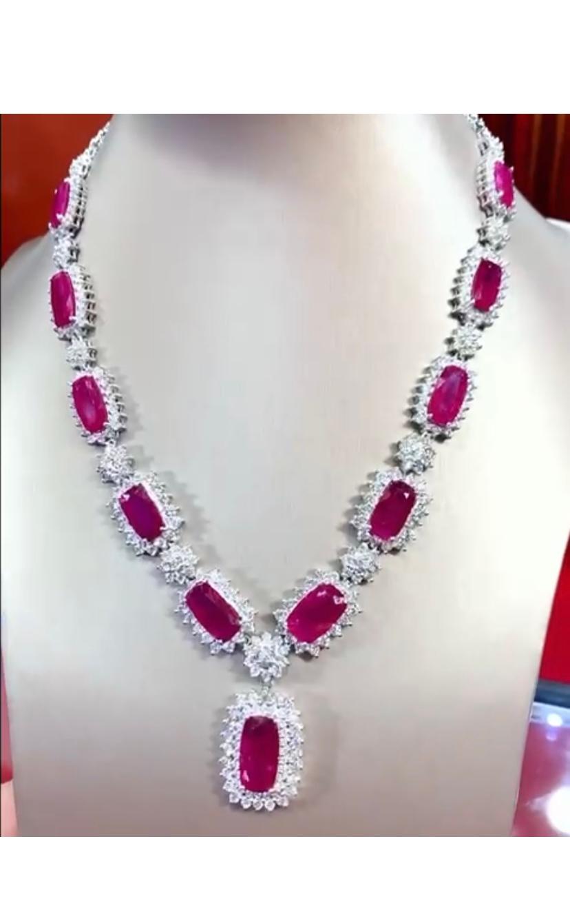 Women's Extraordinary Design with Ct 63, 32 of Burma Rubies and Diamonds on Necklace For Sale