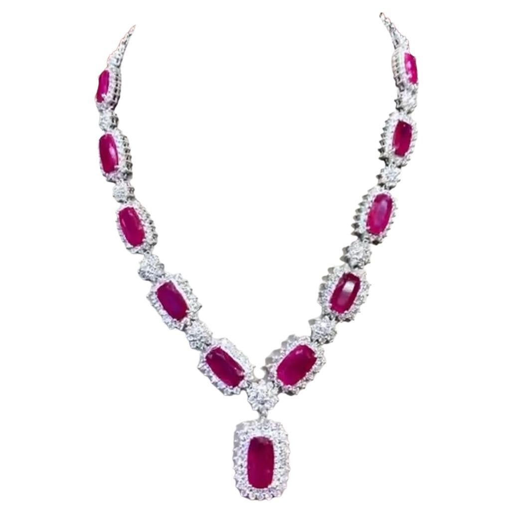 Straordinario design con rubini e diamanti di Birmania Ct 63, 32 su collana