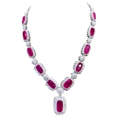 Extraordinary Design with Ct 63, 32 of Burma Rubies and Diamonds on Necklace