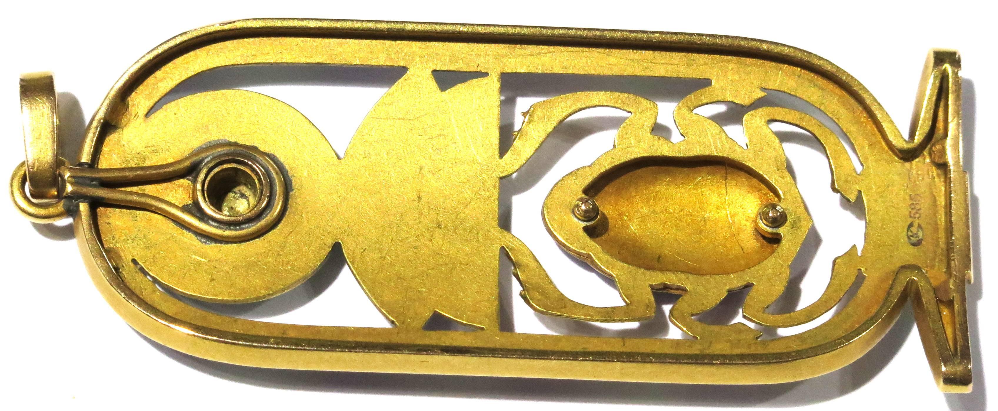 Extraordinary Detail Large Enamel Gold Egyptian Revival Kartouche Pendant Charm 1