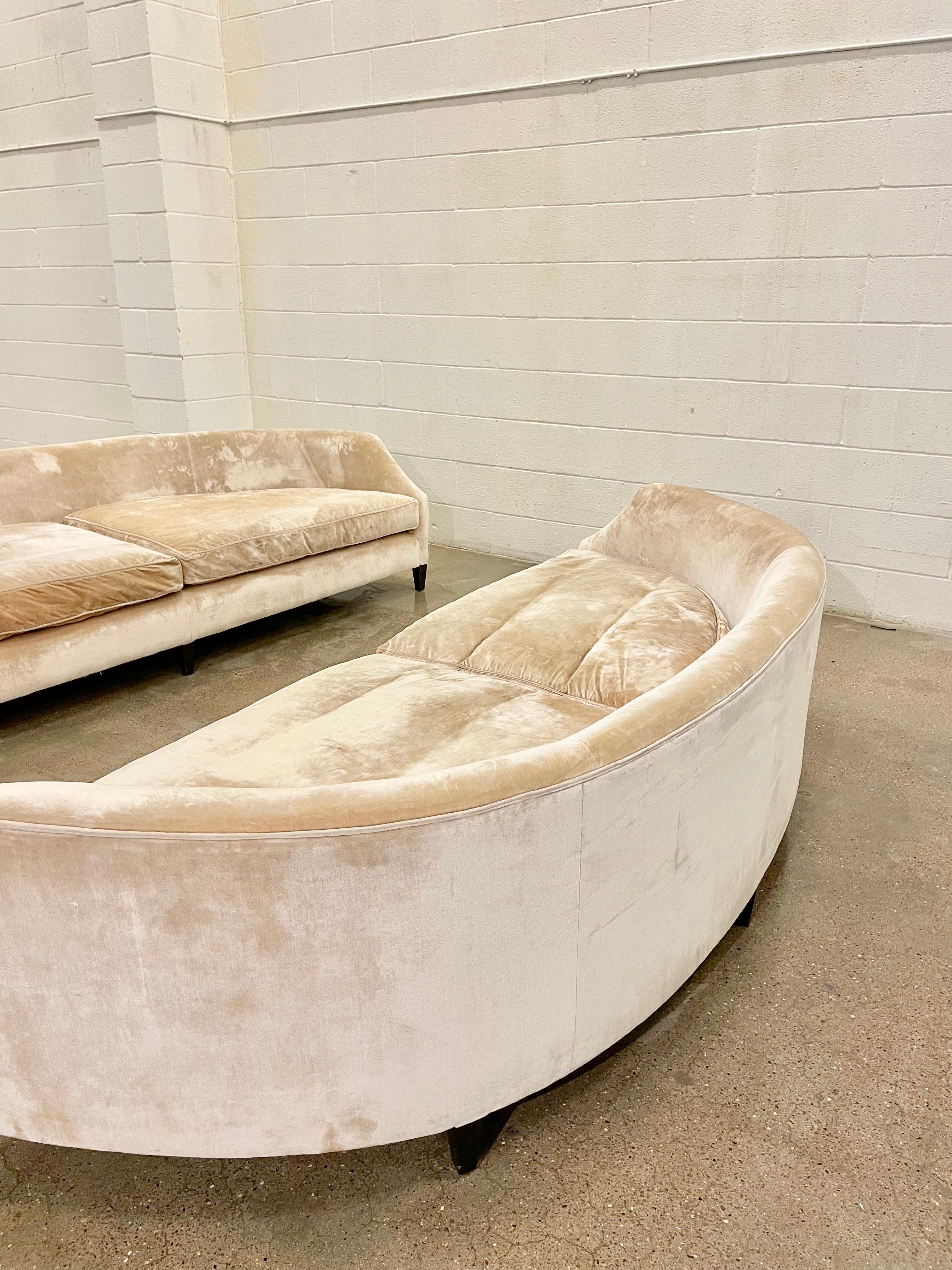 Extraordinary Divine Pair of Canapés Sofa's by Arthur Brett in Champagne Velvet 5