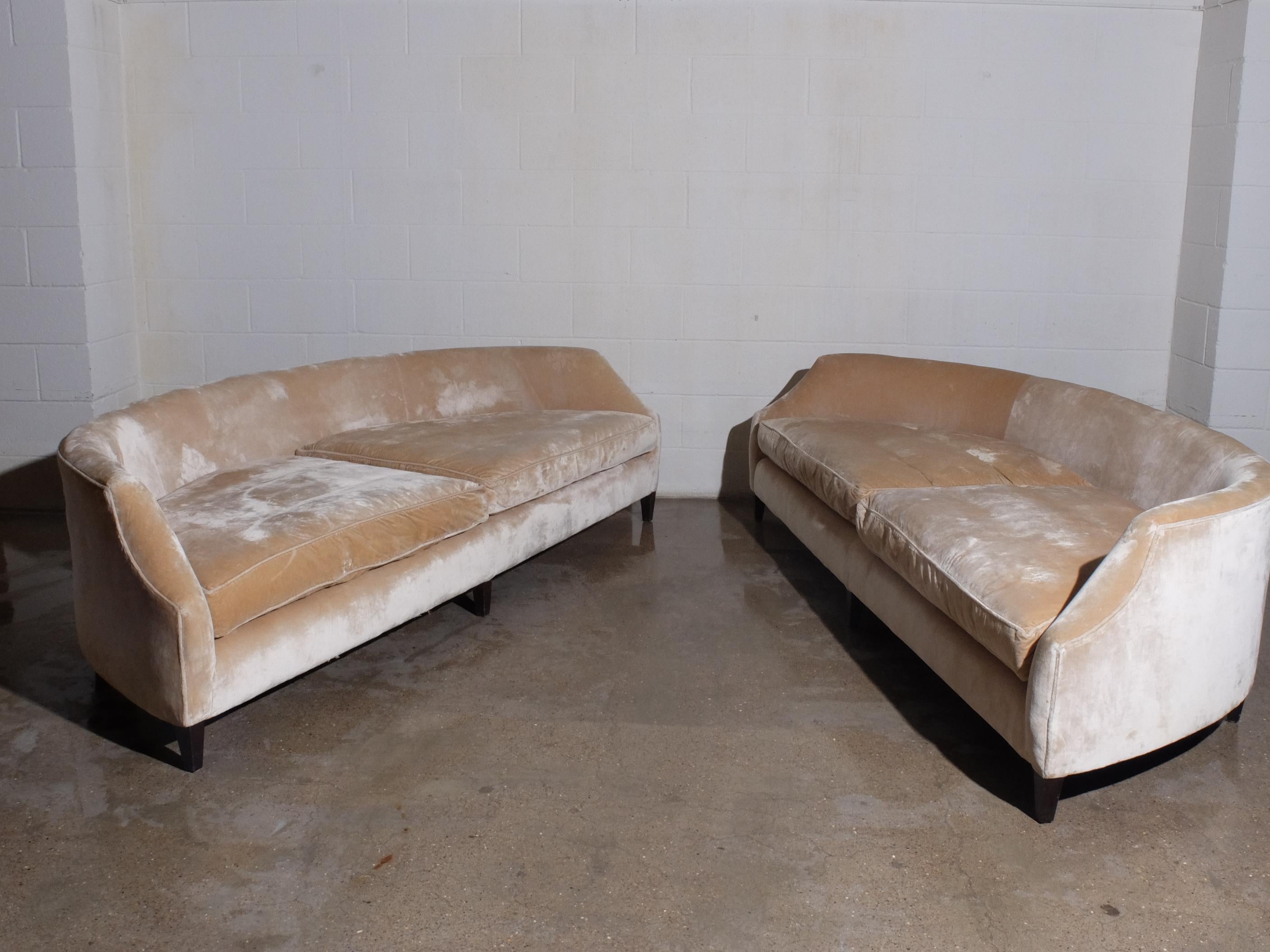 Extraordinary Divine Pair of Canapés Sofa's by Arthur Brett in Champagne Velvet 7