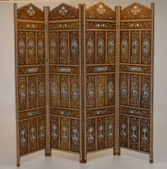 Extraordinary Double Motif Anglo-Indian Privacy Folding Screen in Teak and Bone