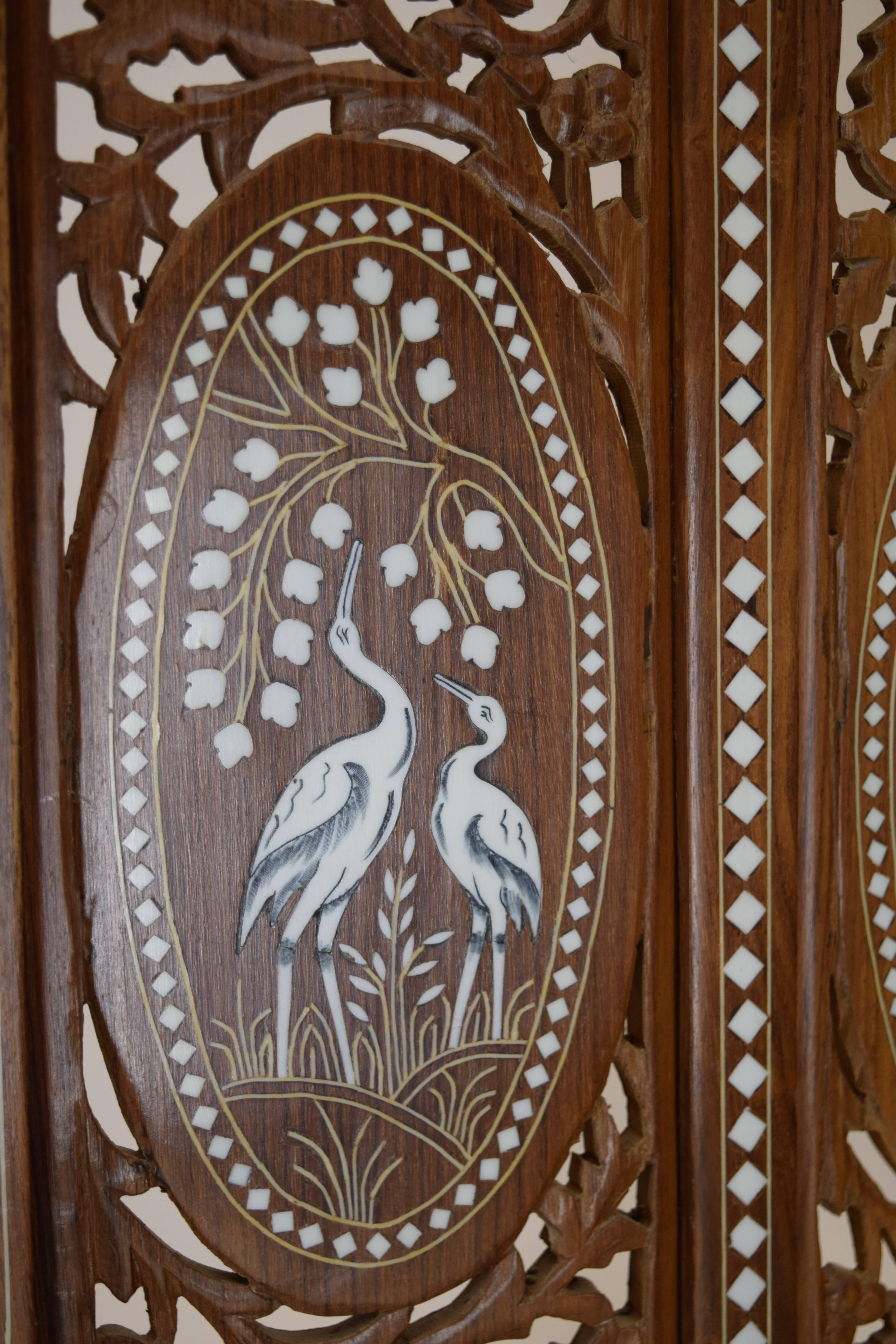 20th Century Extraordinary Double Motif Anglo-Indian Privacy Folding Screen in Teak and Bone 