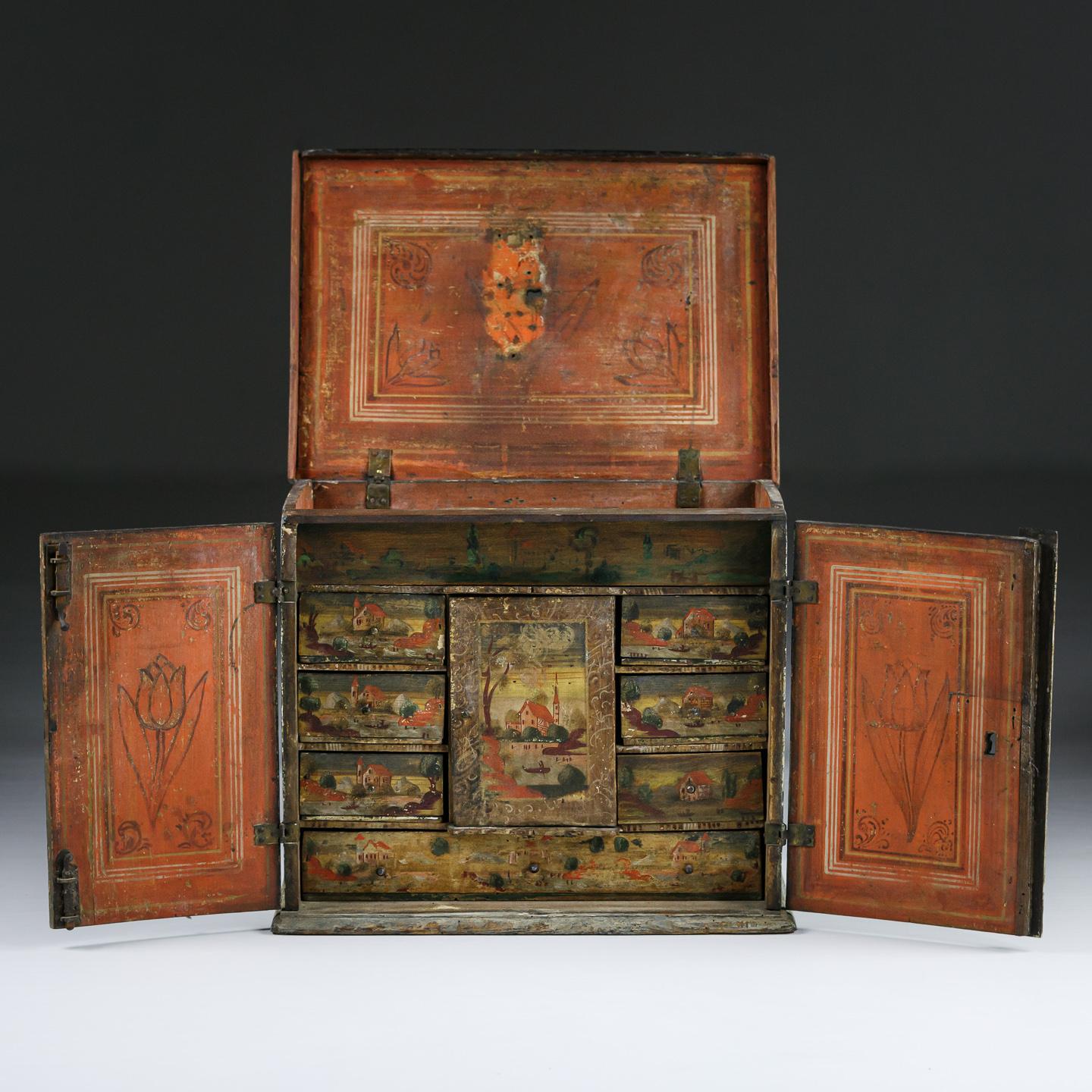 Painted Extraordinary Early 18th Century Necessaire Secrets For Sale