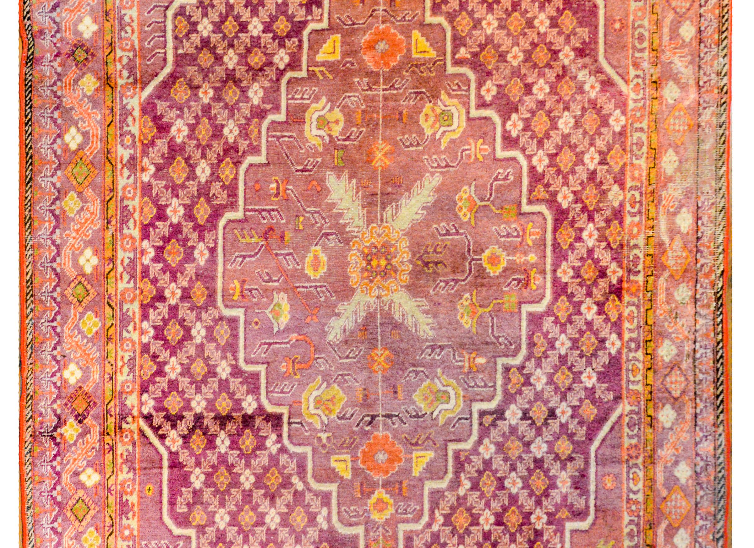Vegetable Dyed Extraordinary Early 20th Century Central Asian Khotan Rug For Sale