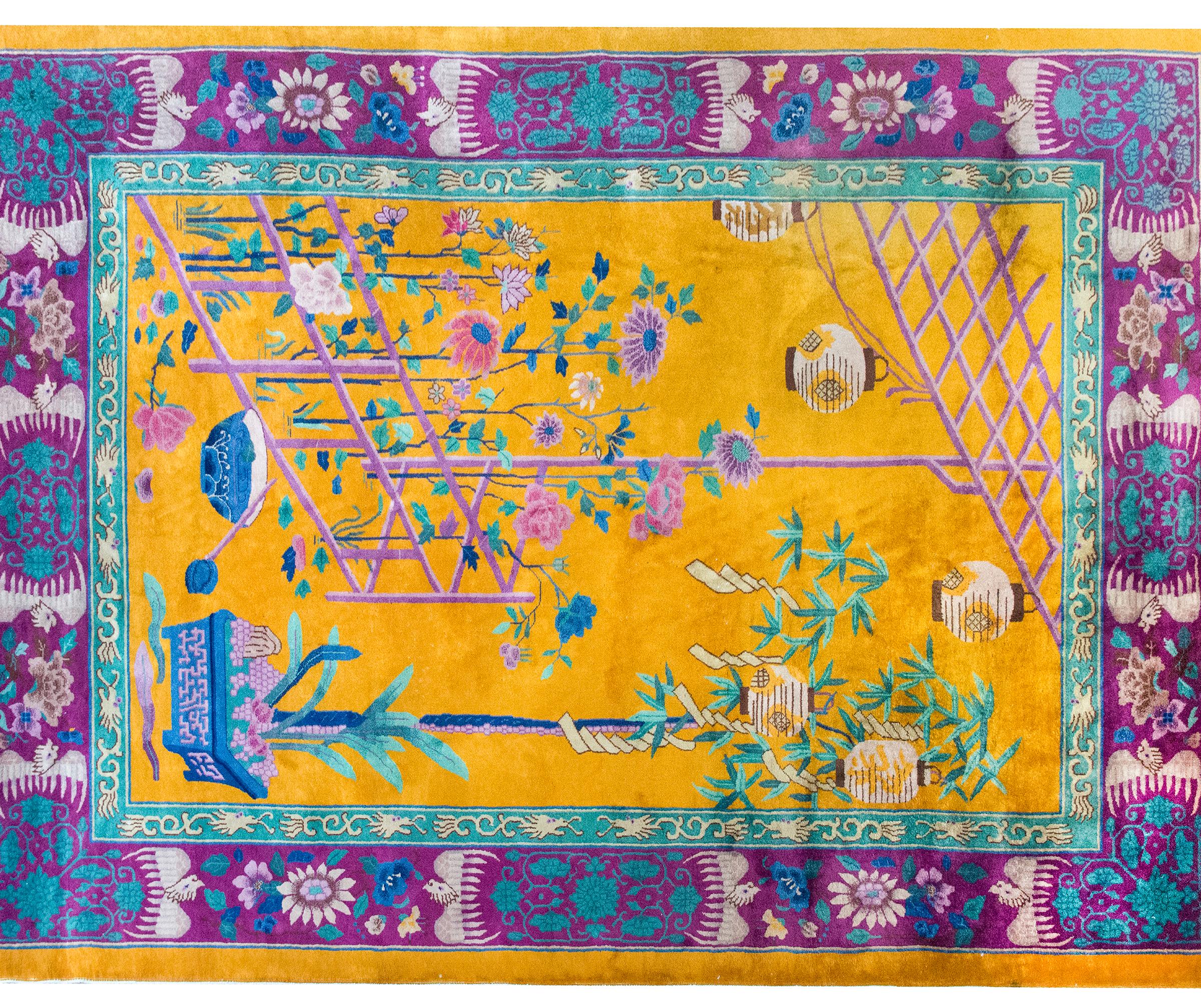 Art déco Extraordinaire tapis chinois Art Déco du début du 20e siècle en vente