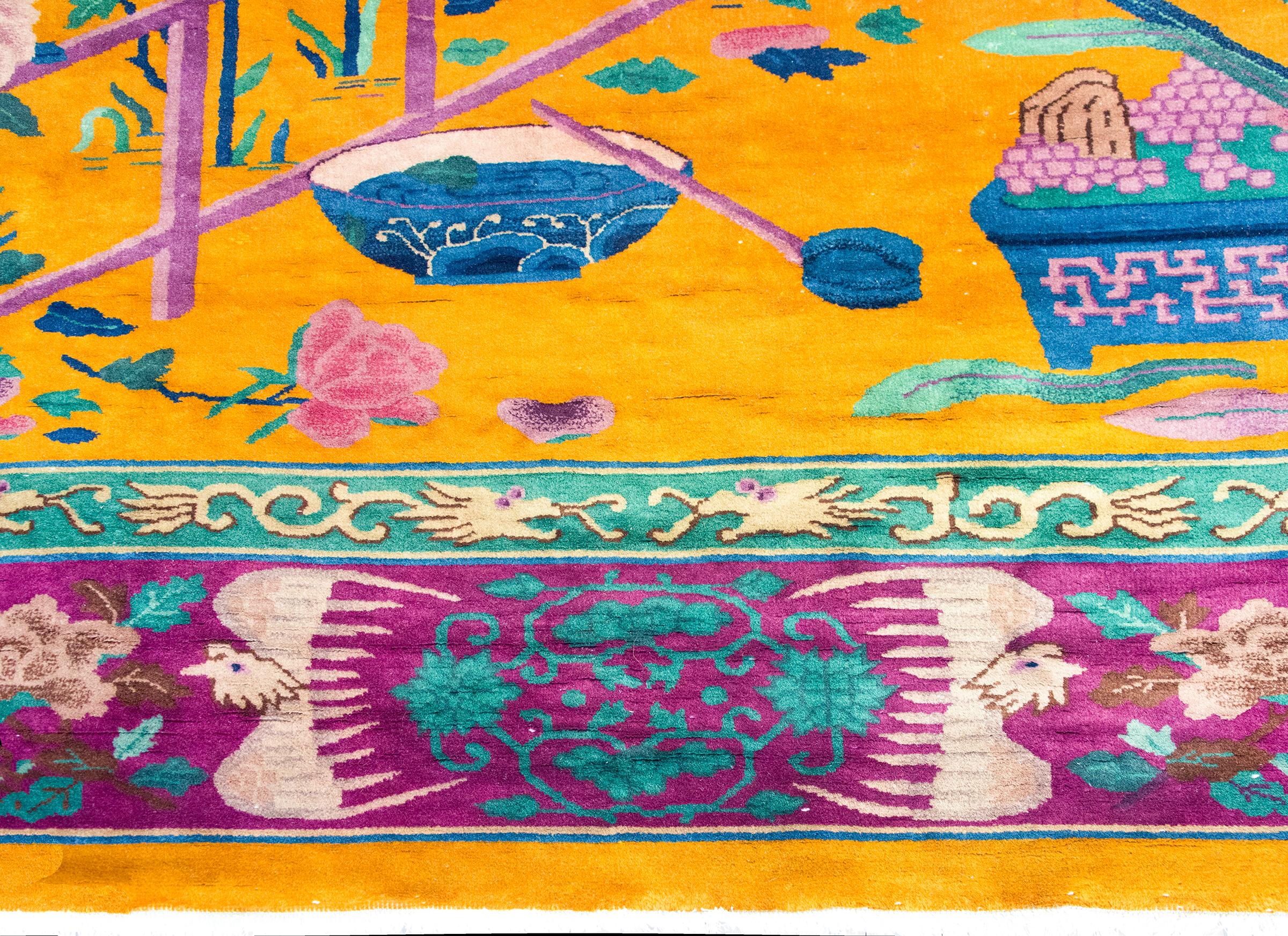 Laine Extraordinaire tapis chinois Art Déco du début du 20e siècle en vente