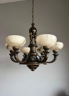 Extraordinary Early-20th-Century Neoclassical Chandelier with Alabaster Shades