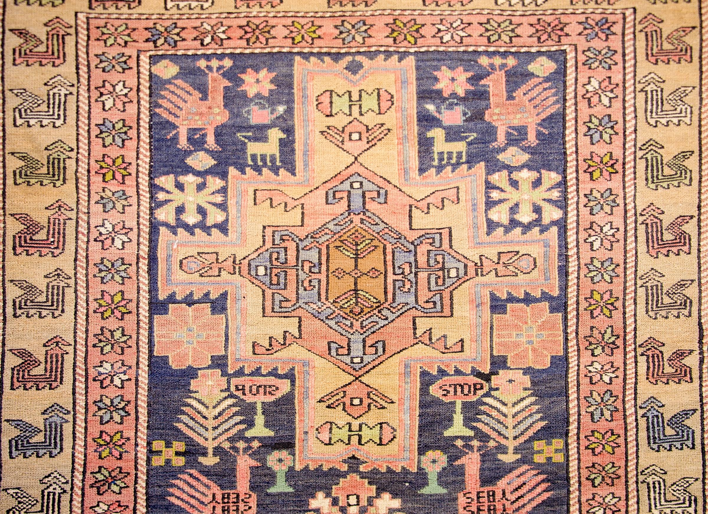 Vegetable Dyed Extraordinary Early 20th Century Sumak Azeri Rug For Sale