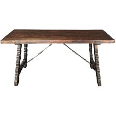 Extraordinary Early Spanish Walnut Table with Original Metalwork Supports