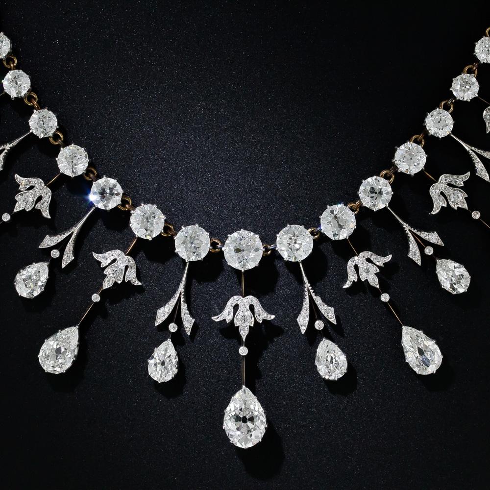 Pear Cut Extraordinary Edwardian Diamond Fringe Necklace For Sale