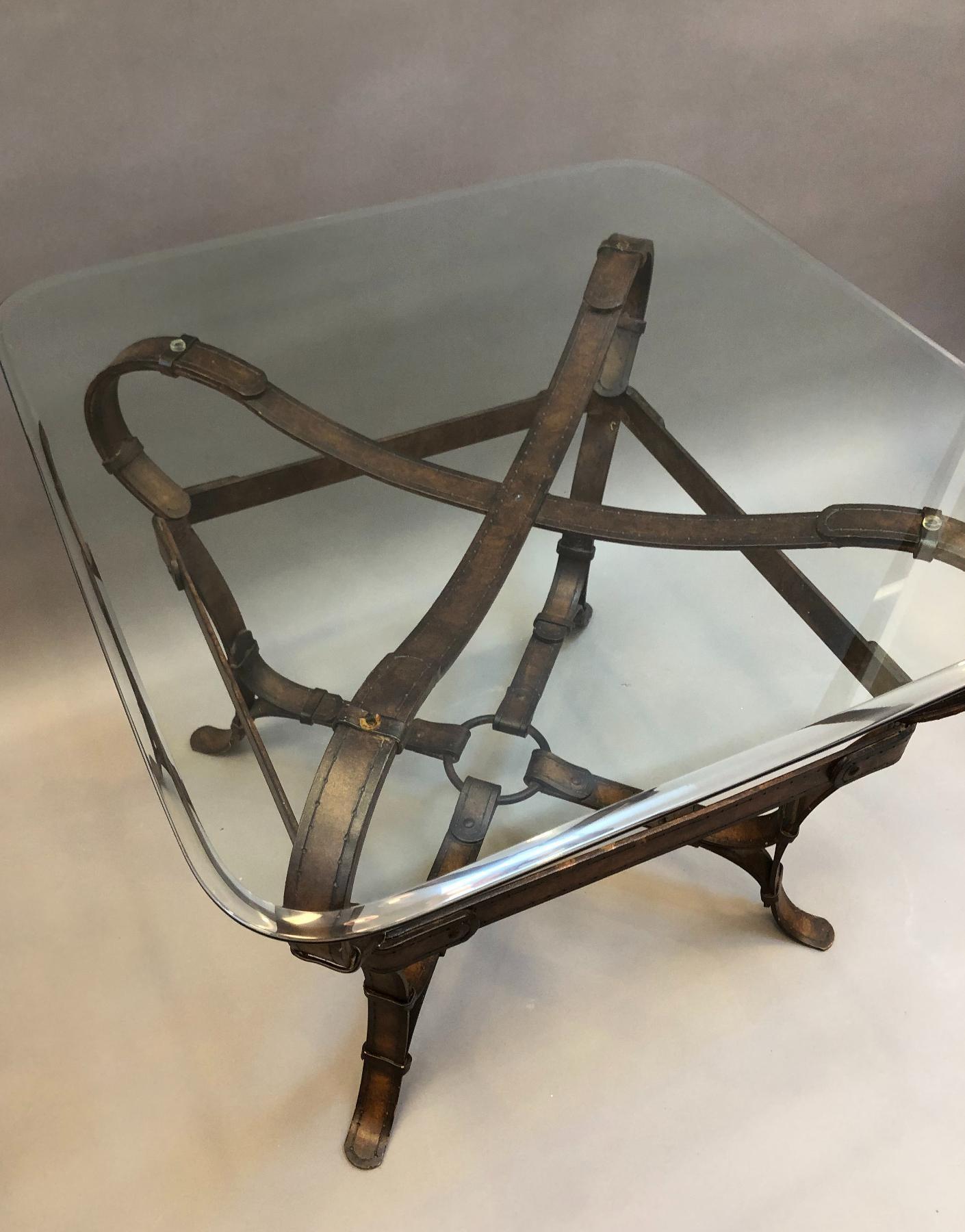 20th Century Extraordinary Equestrian Style Iron and Glass Side Table For Sale
