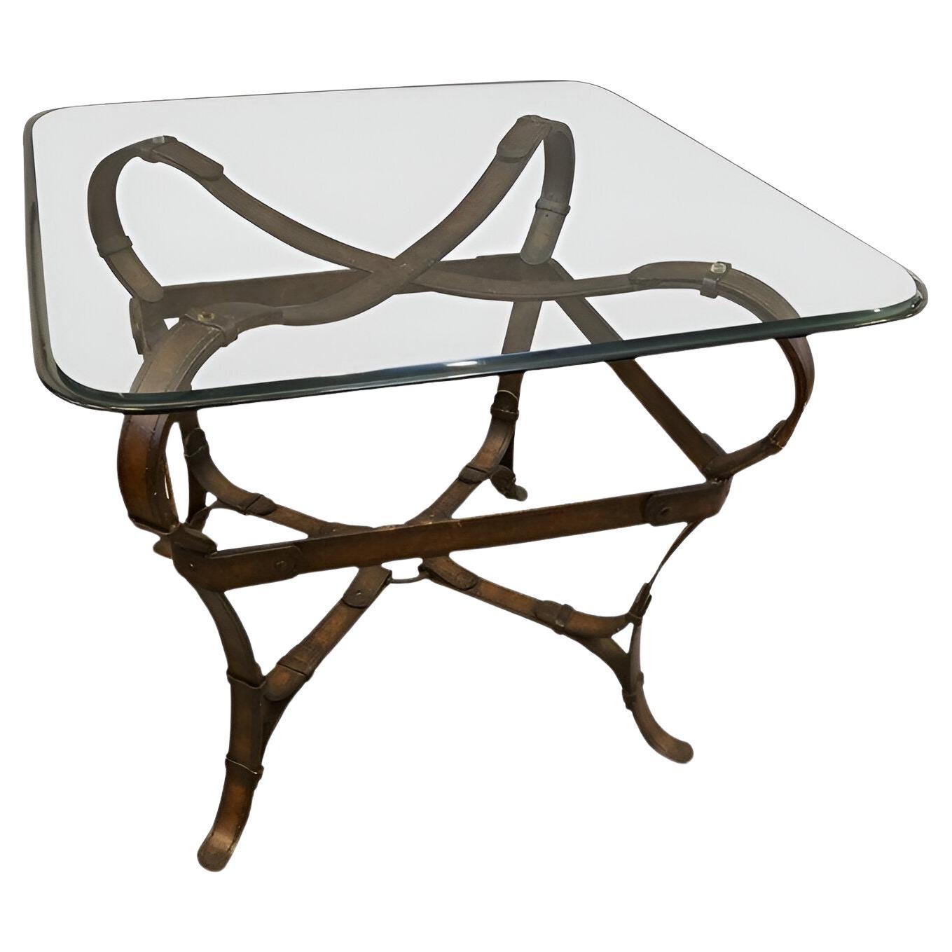 Extraordinary Equestrian Style Iron and Glass Side Table For Sale