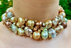 Extraordinaire collier en or 18 carats Yvel à perles baroques multicolores et diamants
