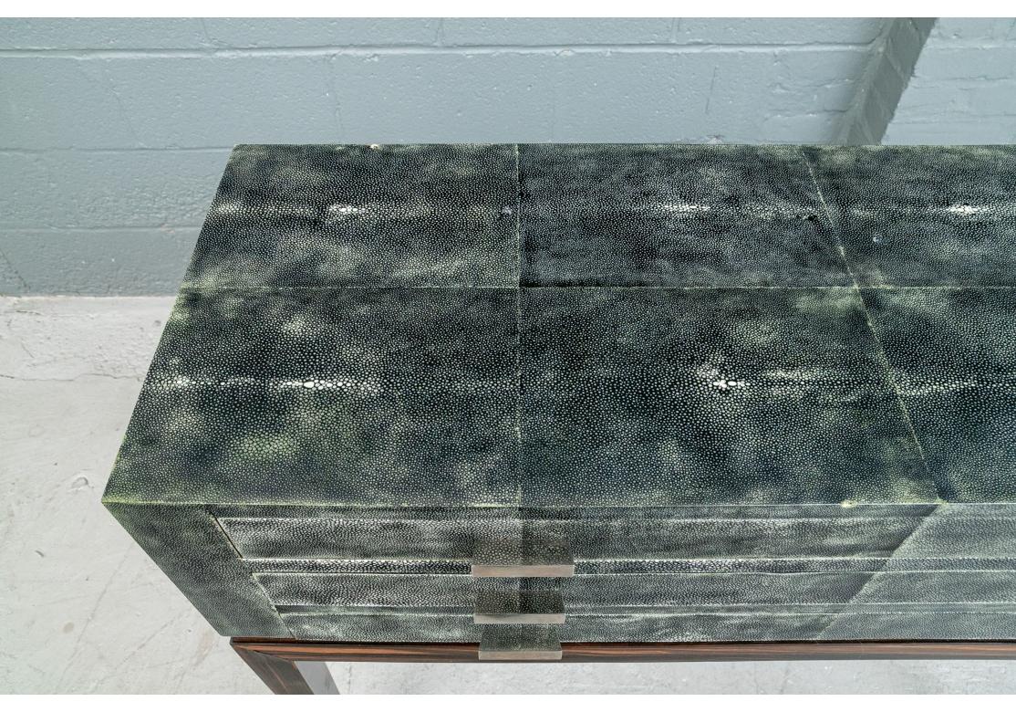Faux Leather Extraordinary Faux Shagreen Chest on Stand For Sale