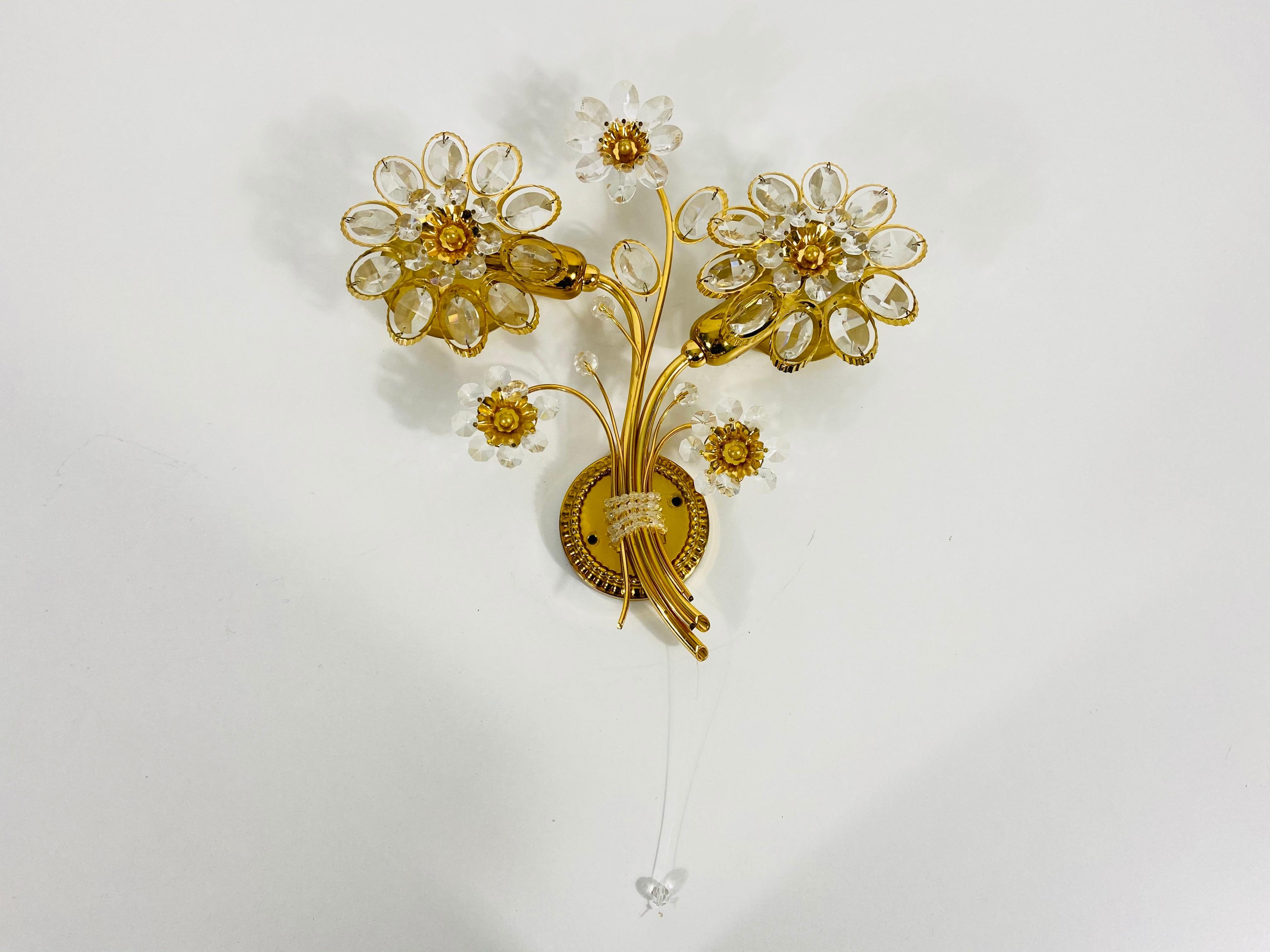 Extraordinary Floral Crystal Glass Sconce by Palwa, Germany, 1960s For Sale 5