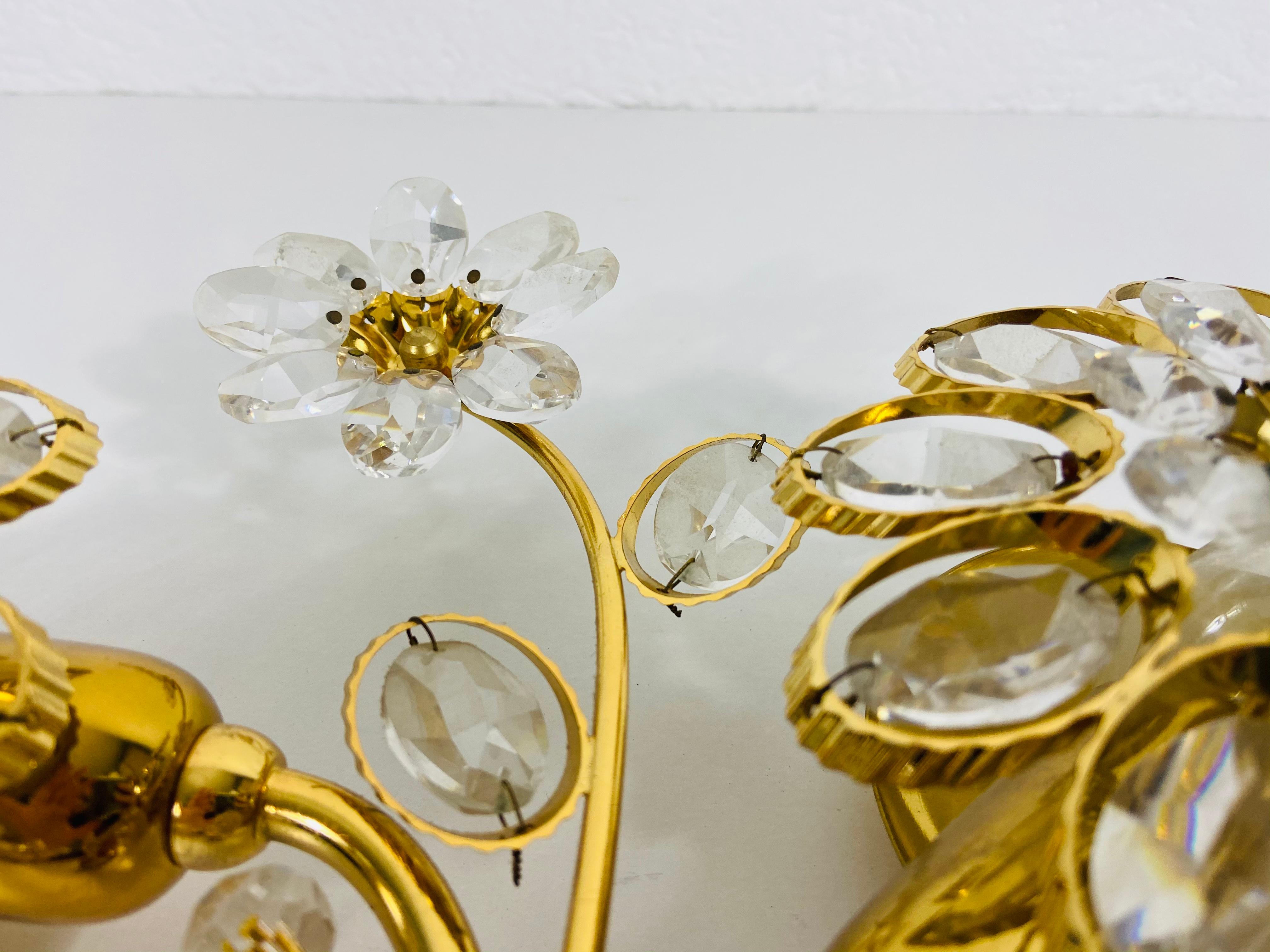 Mid-20th Century Extraordinary Floral Crystal Glass Sconce by Palwa, Germany, 1960s For Sale
