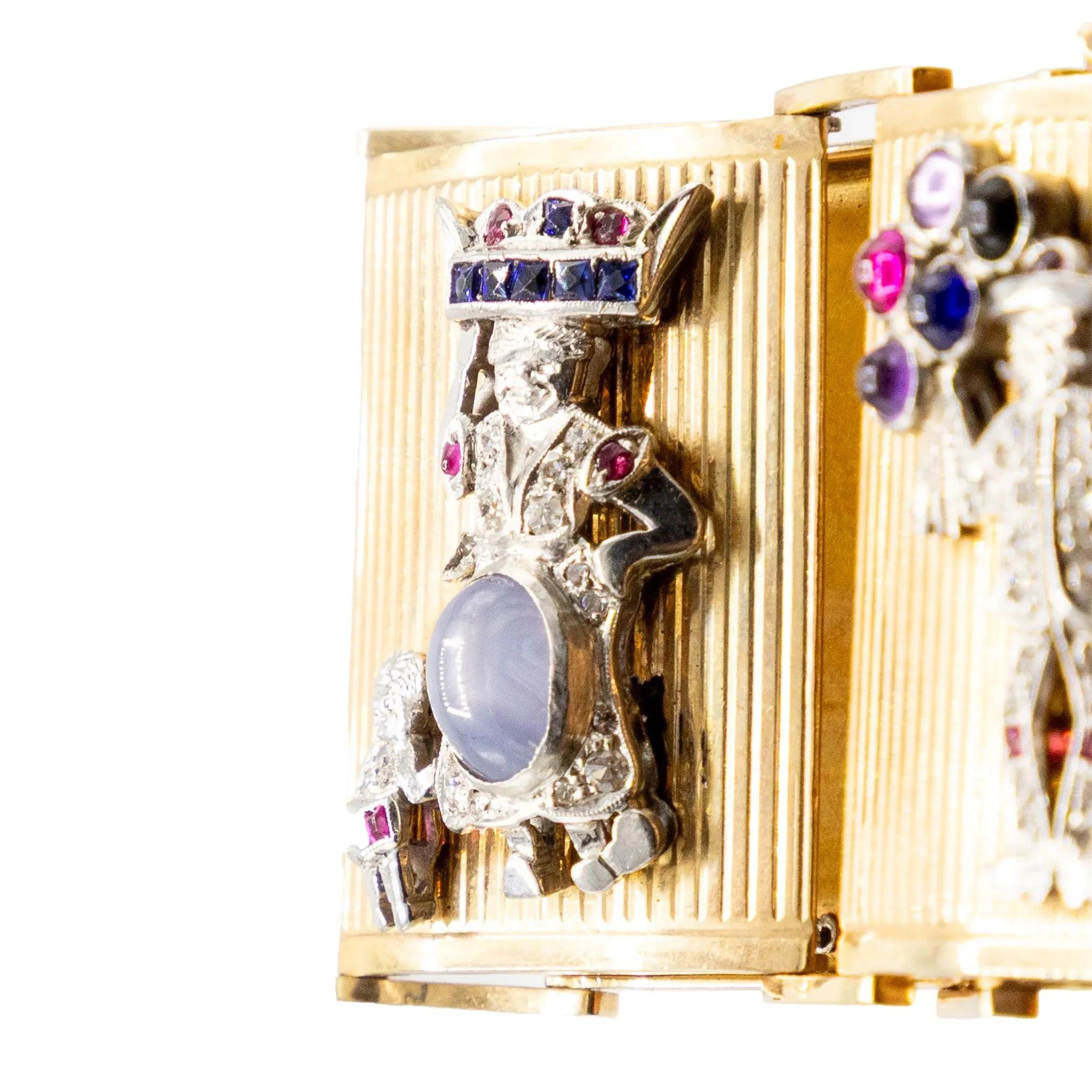 Extraordinaire bracelet en or français avec panneaux sertis de pierres précieuses - années 40 en vente 6