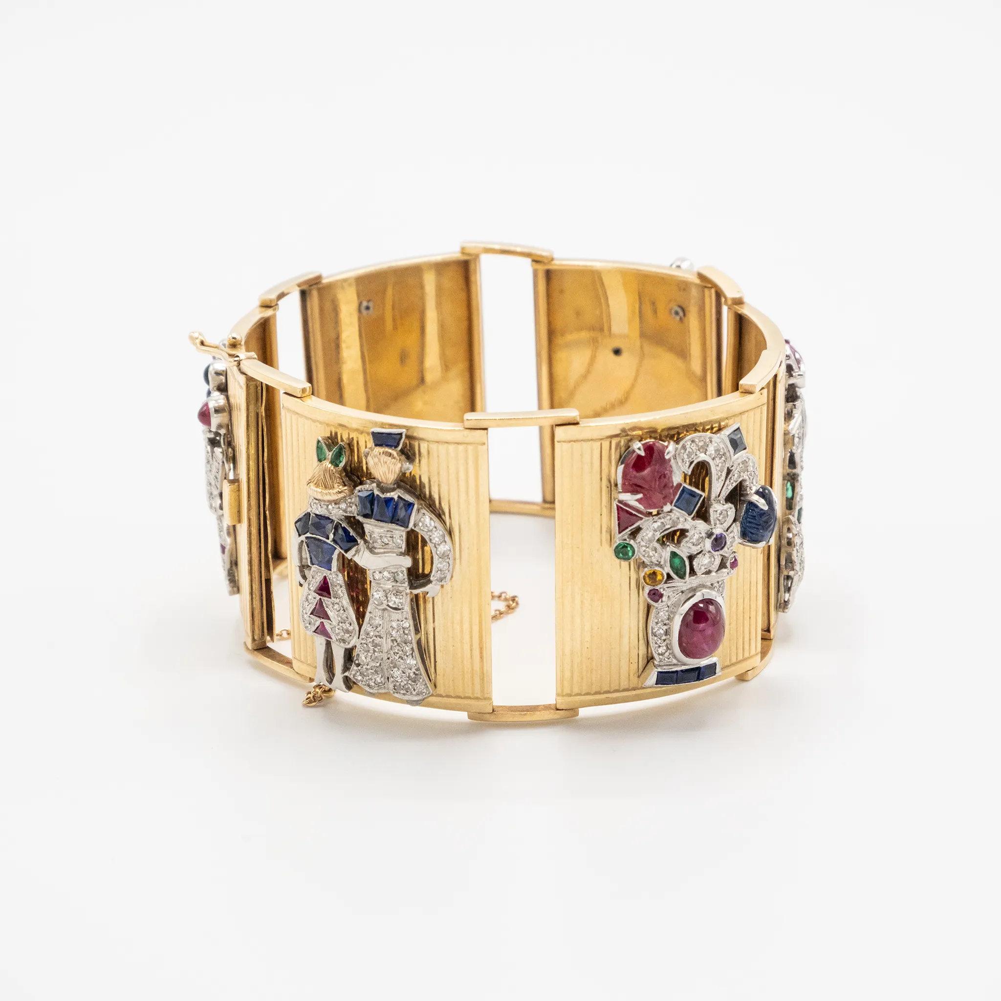 Extraordinaria pulsera francesa de oro con paneles engastados - Años 40 en venta 7