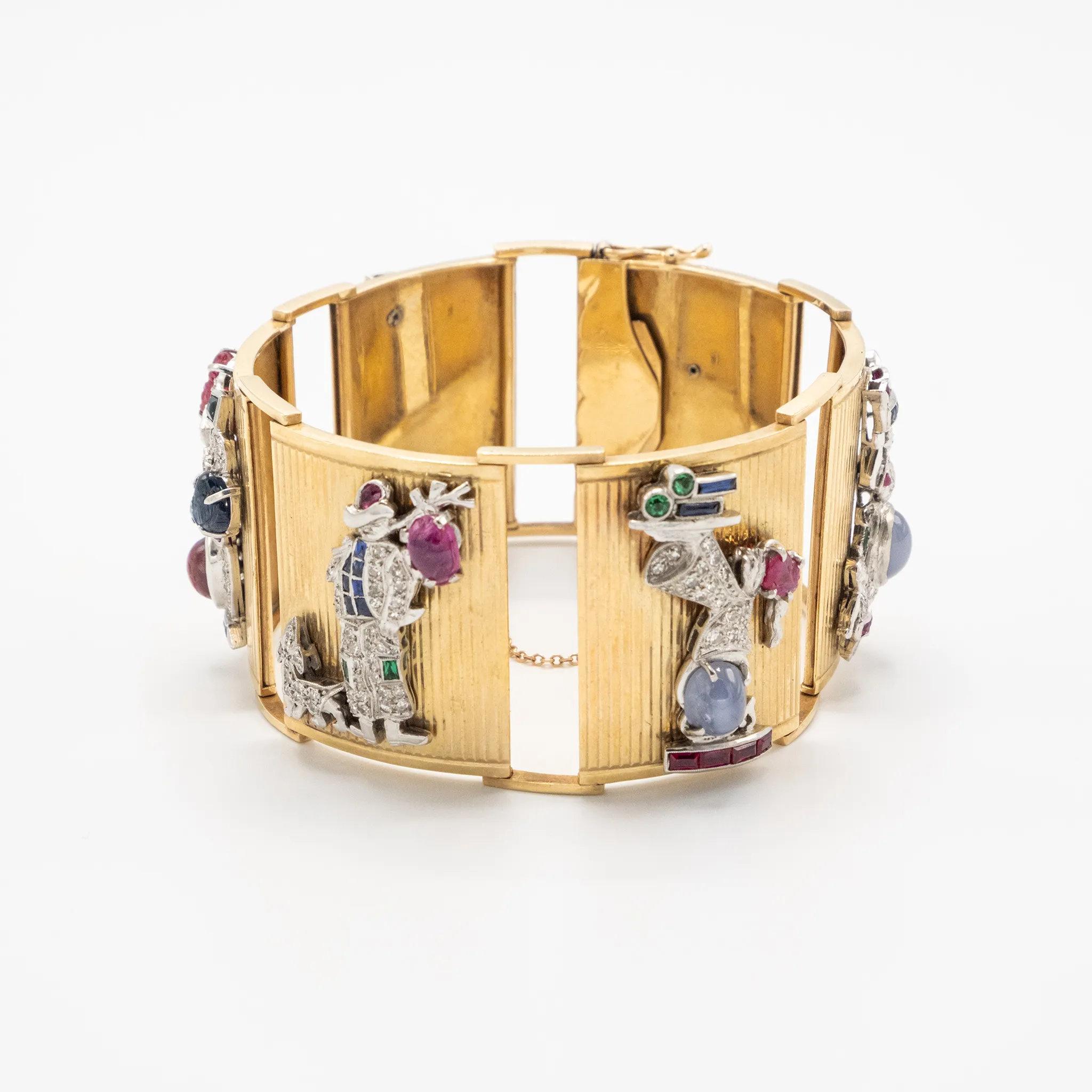 Extraordinaria pulsera francesa de oro con paneles engastados - Años 40 en venta 8