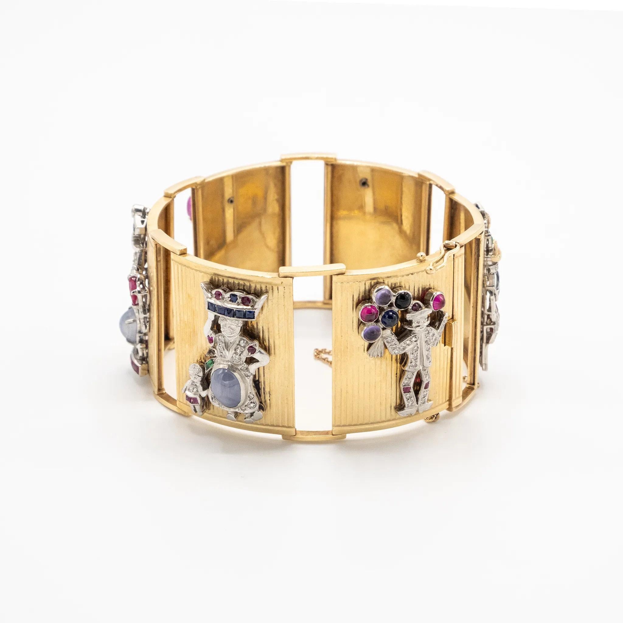 Extraordinaria pulsera francesa de oro con paneles engastados - Años 40 en venta 9