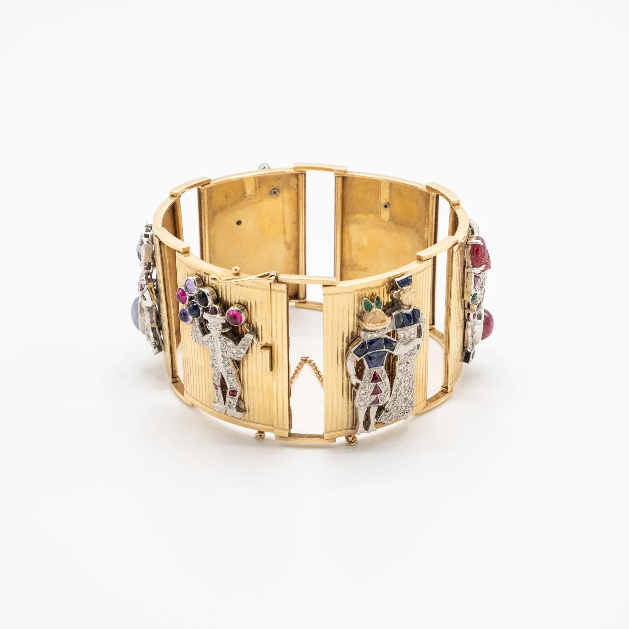 Extraordinaria pulsera francesa de oro con paneles engastados - Años 40 en venta 10