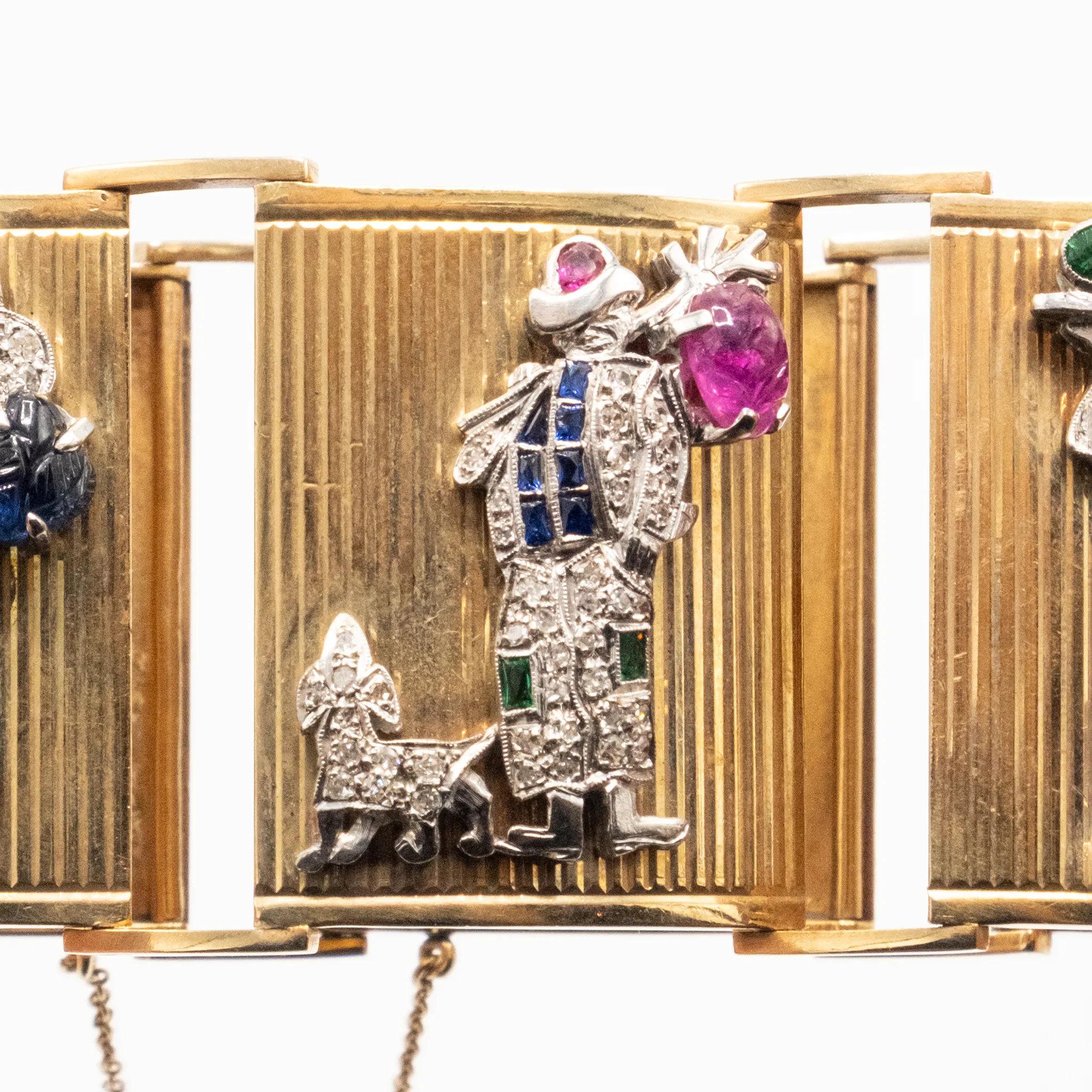 Extraordinaria pulsera francesa de oro con paneles engastados - Años 40 en venta 13