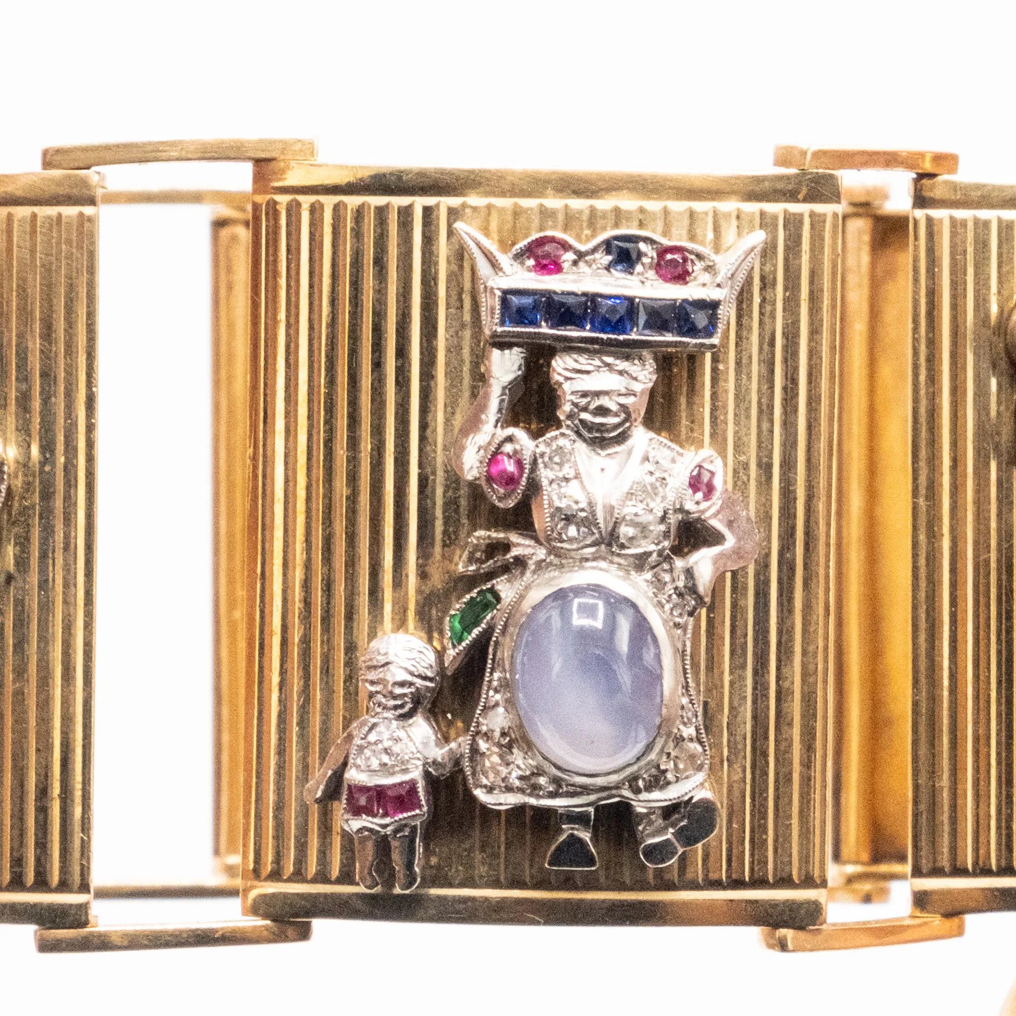 Extraordinaria pulsera francesa de oro con paneles engastados - Años 40 en venta 15