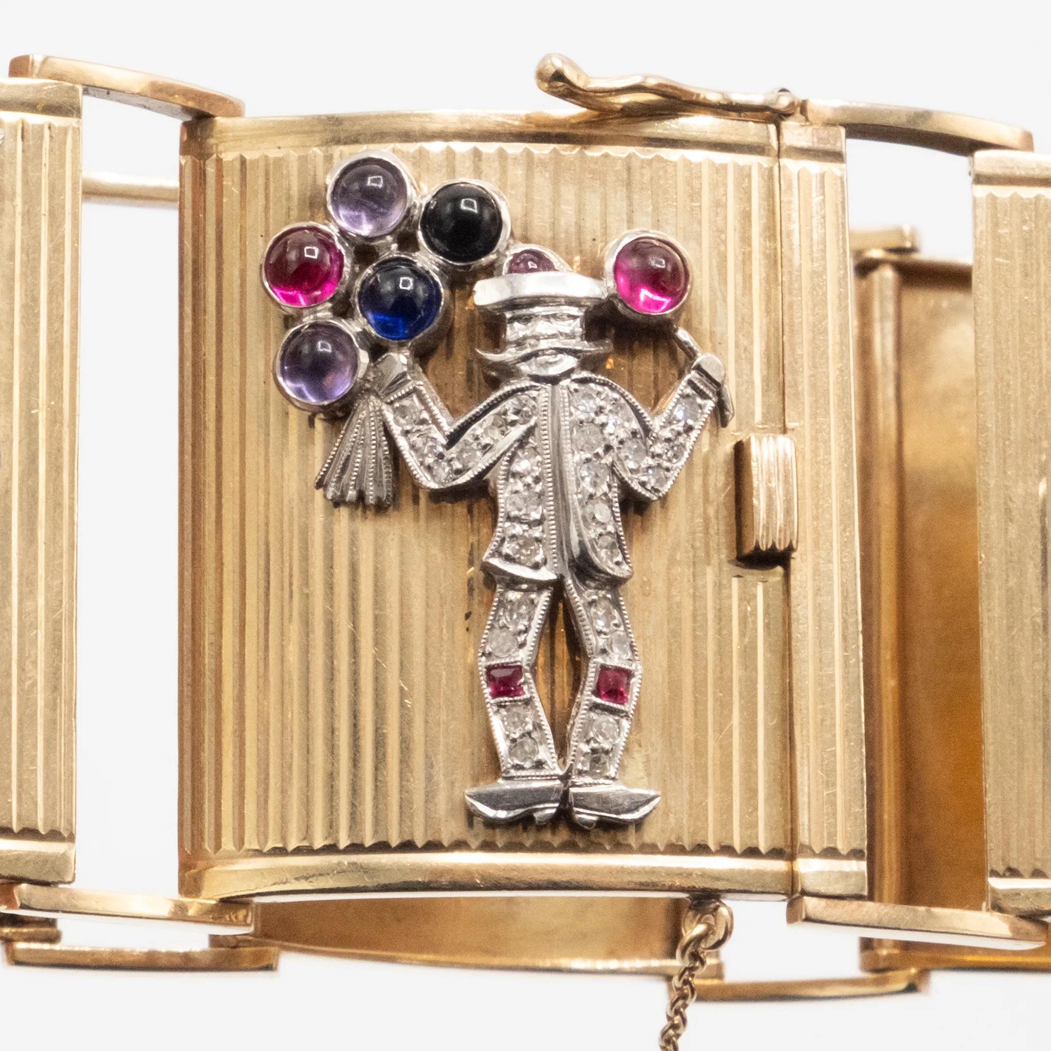 Extraordinaria pulsera francesa de oro con paneles engastados - Años 40 en venta 16