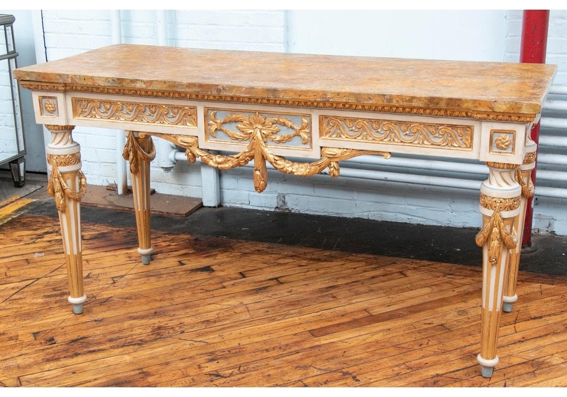 Neoclassical Extraordinary French Style Carved, Gilt And Paint Decorated Console For Sale