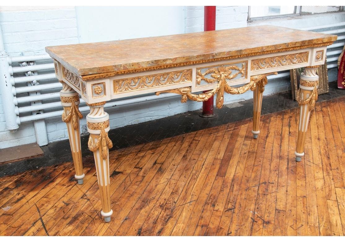 Wood Extraordinary French Style Carved, Gilt And Paint Decorated Console For Sale